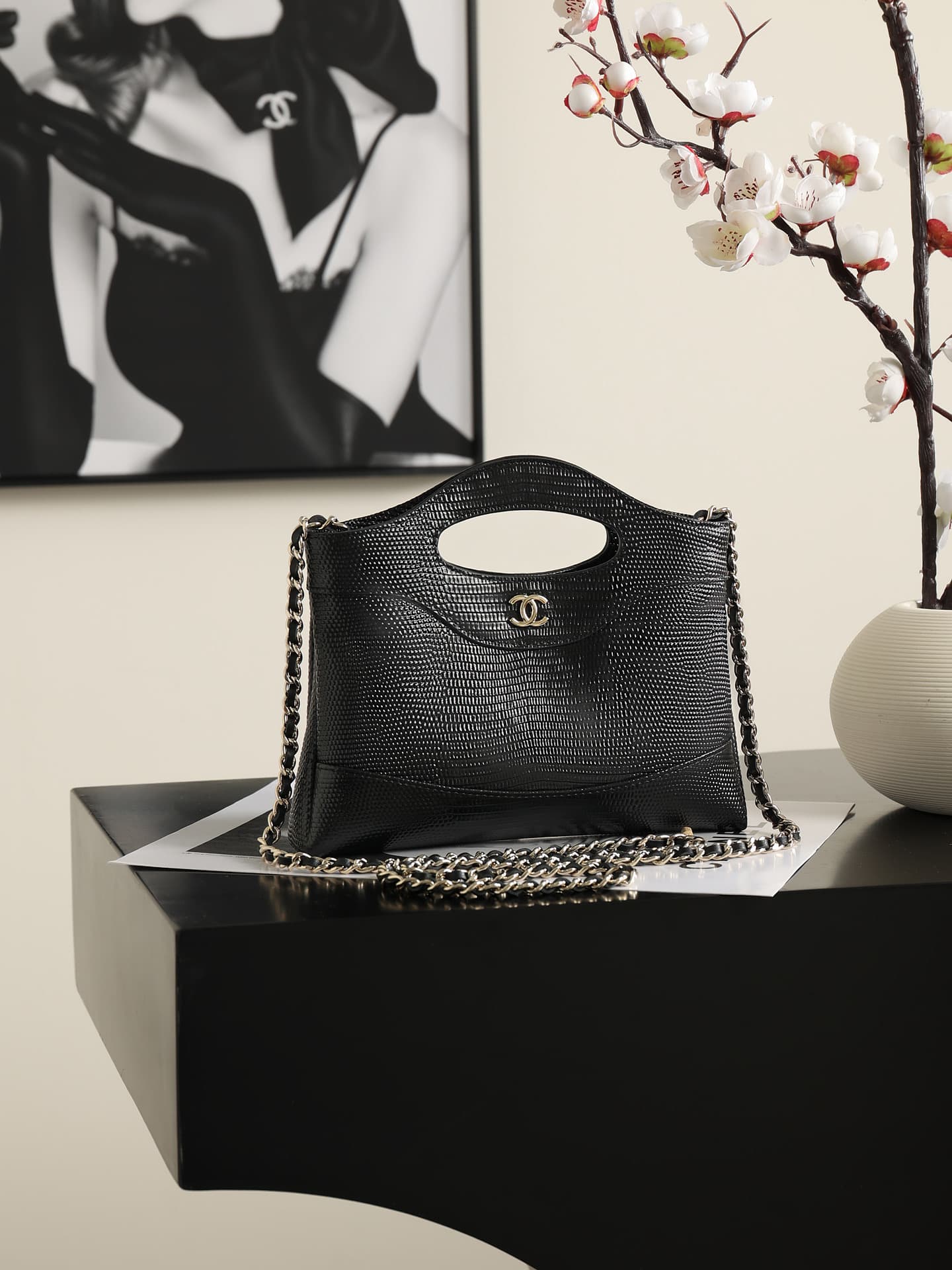 Chanel 31 Mini BAG Lizard-embossed Calfskin& Gold-Tone Metal AP3656 Black A