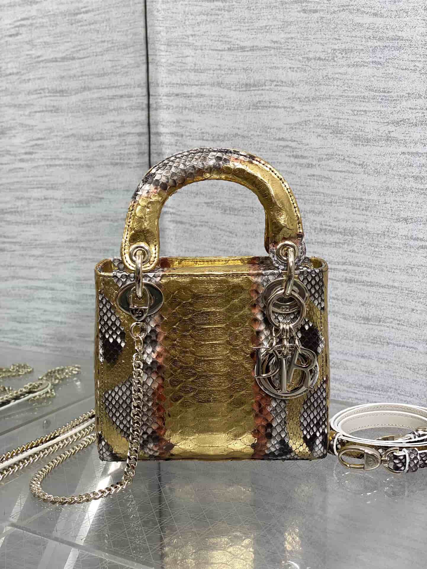 MINI LADY Dior BAG Cannage Python Gold-tone Metal High