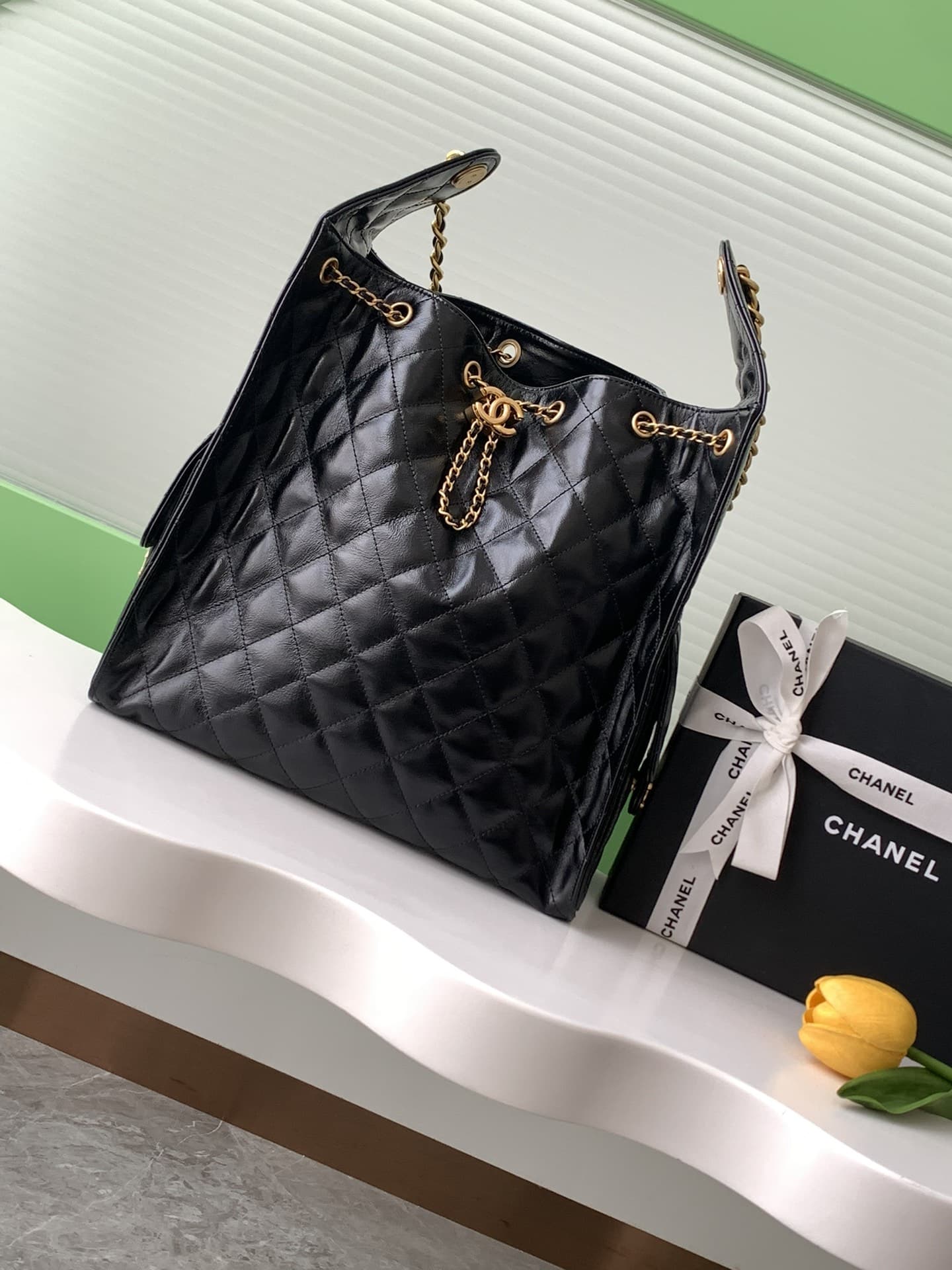 Chanel 25 Medium Hobo Medium handbag AS5311 Shiny Calfskin & Gold-tone Metal Black High