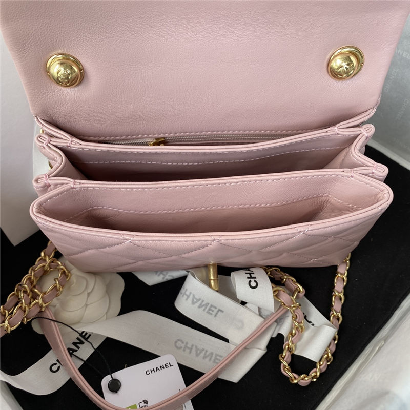 Mini Flap Bag AS3366 Lambskin & Gold-Tone Metal Pink A