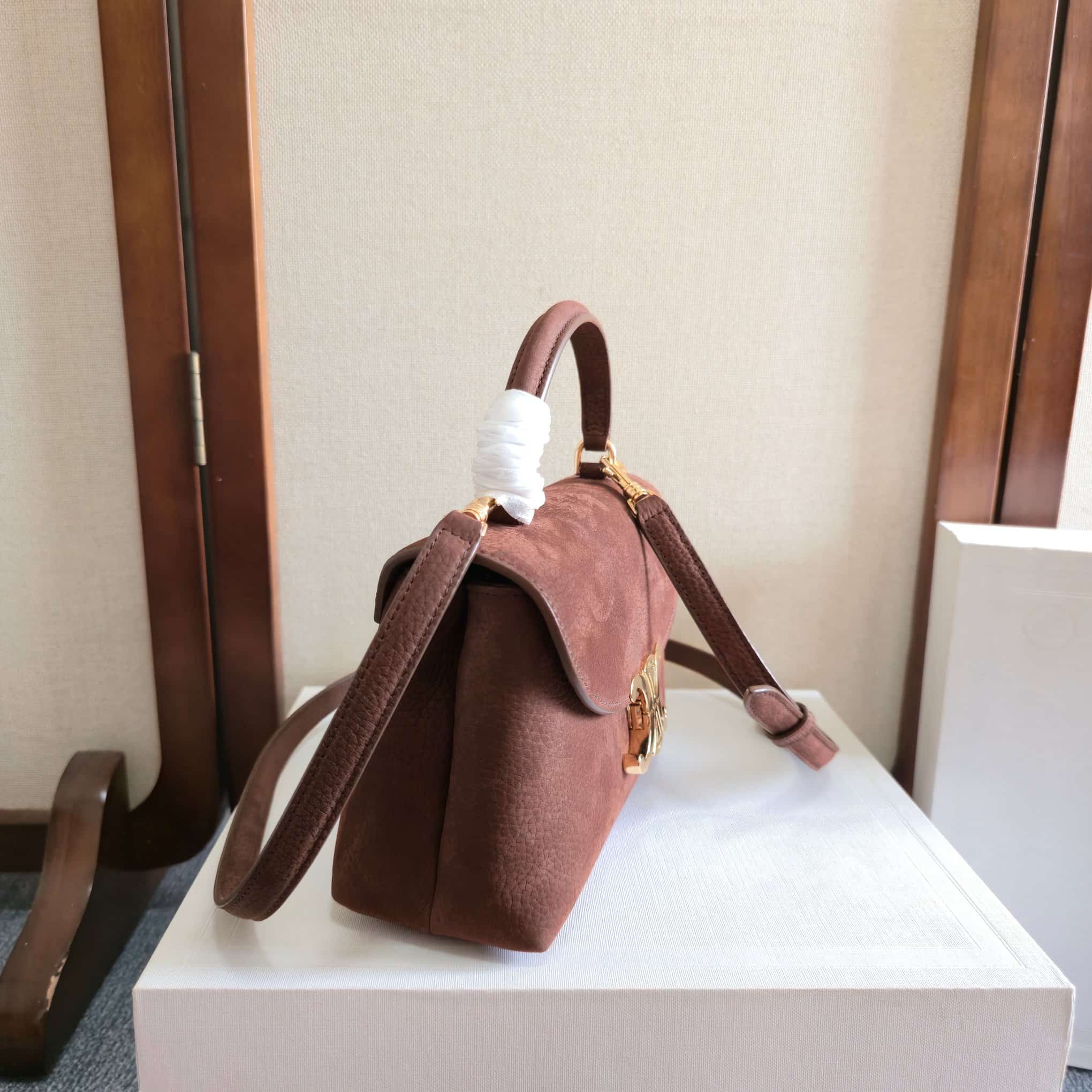 Celine Mini Nino Bag in Chestnut Grained Nubuck Calfskin High