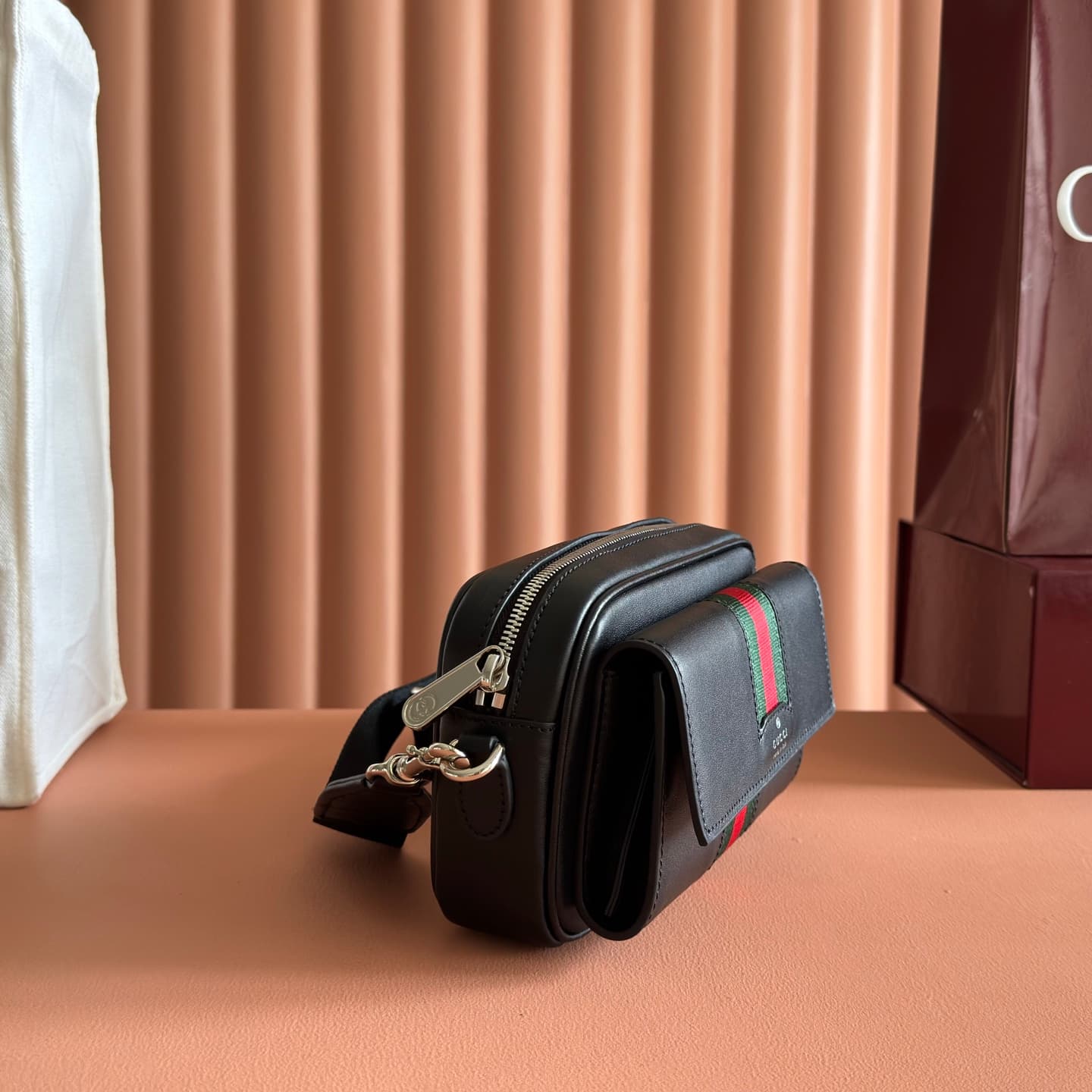 Gucci Web Trademark mini bag Black soft leather ‎867268 High