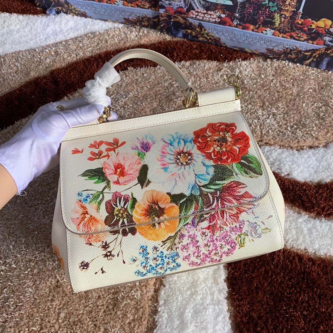 Dolce & Gabbana Miss Sicily top handle bag with vibrant meadow floral print leather High