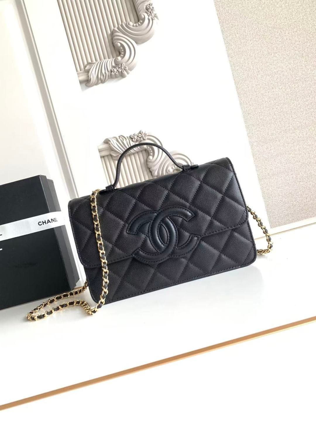 Chanel Wallet on chain Grained Calfskin & Gold-Tone Metal Black AS6554 A