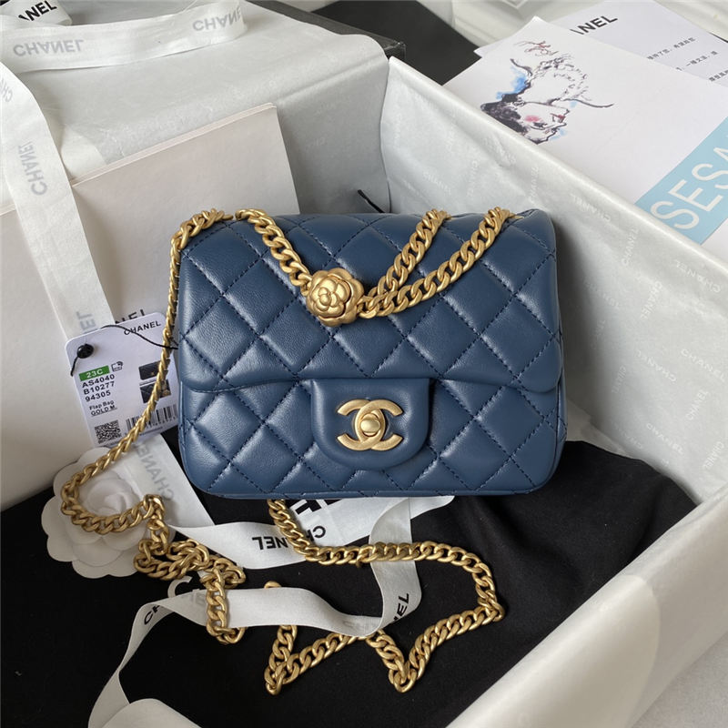 Chanel SUPERMINI FLAP BAG AS4040 Lambskin & Gold-Tone Metal Blue-Navy A