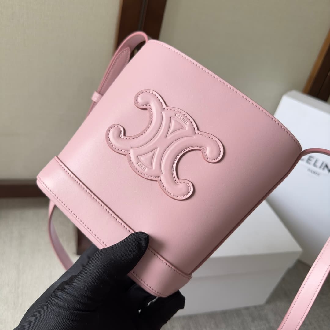 CELINE Small Bucket Bag in Pink Smooth Calfskin Leather High
