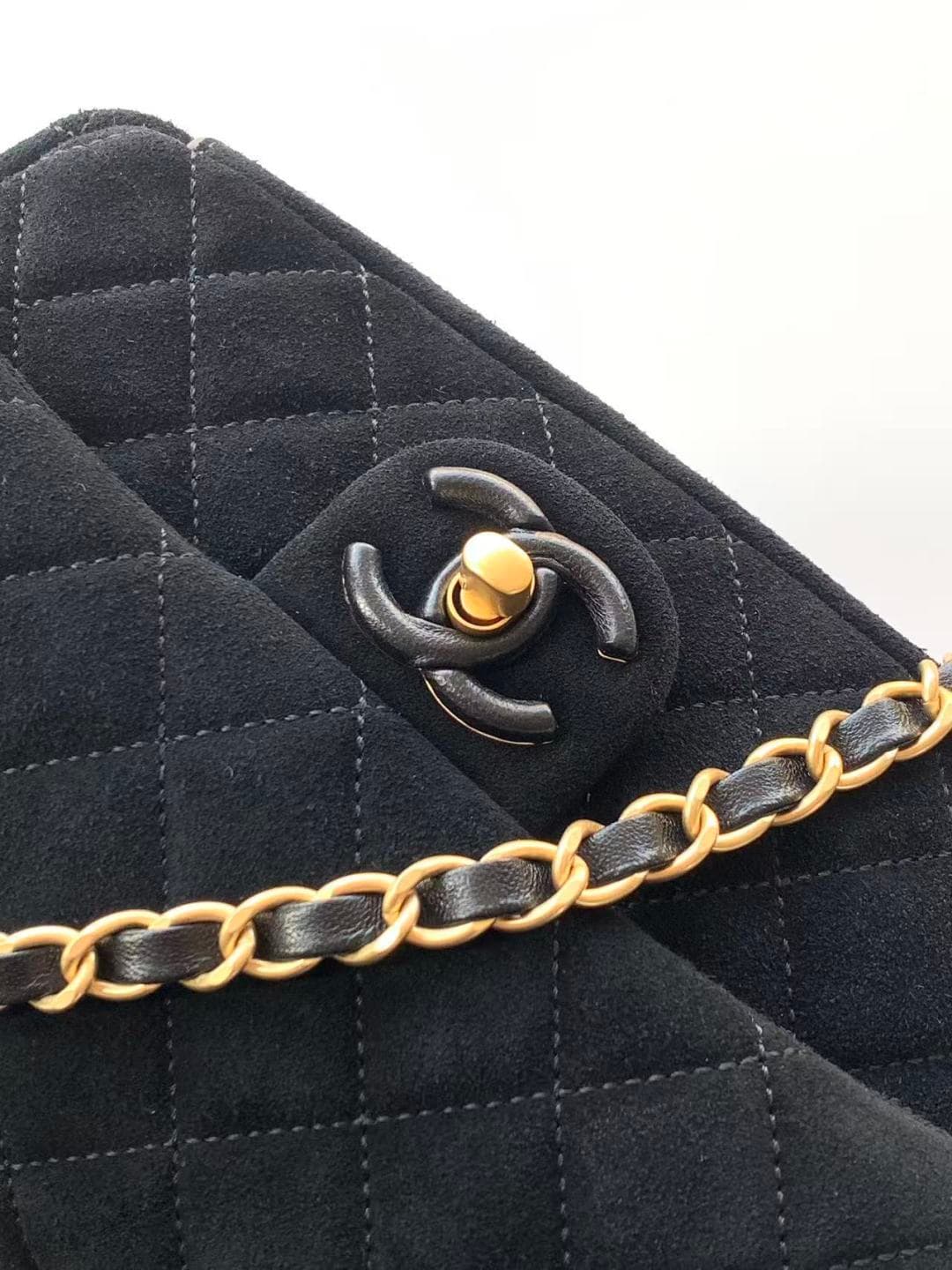 Chanel Classic Flap bag in Black Suede & Gold-Tone Metal AS5989 A