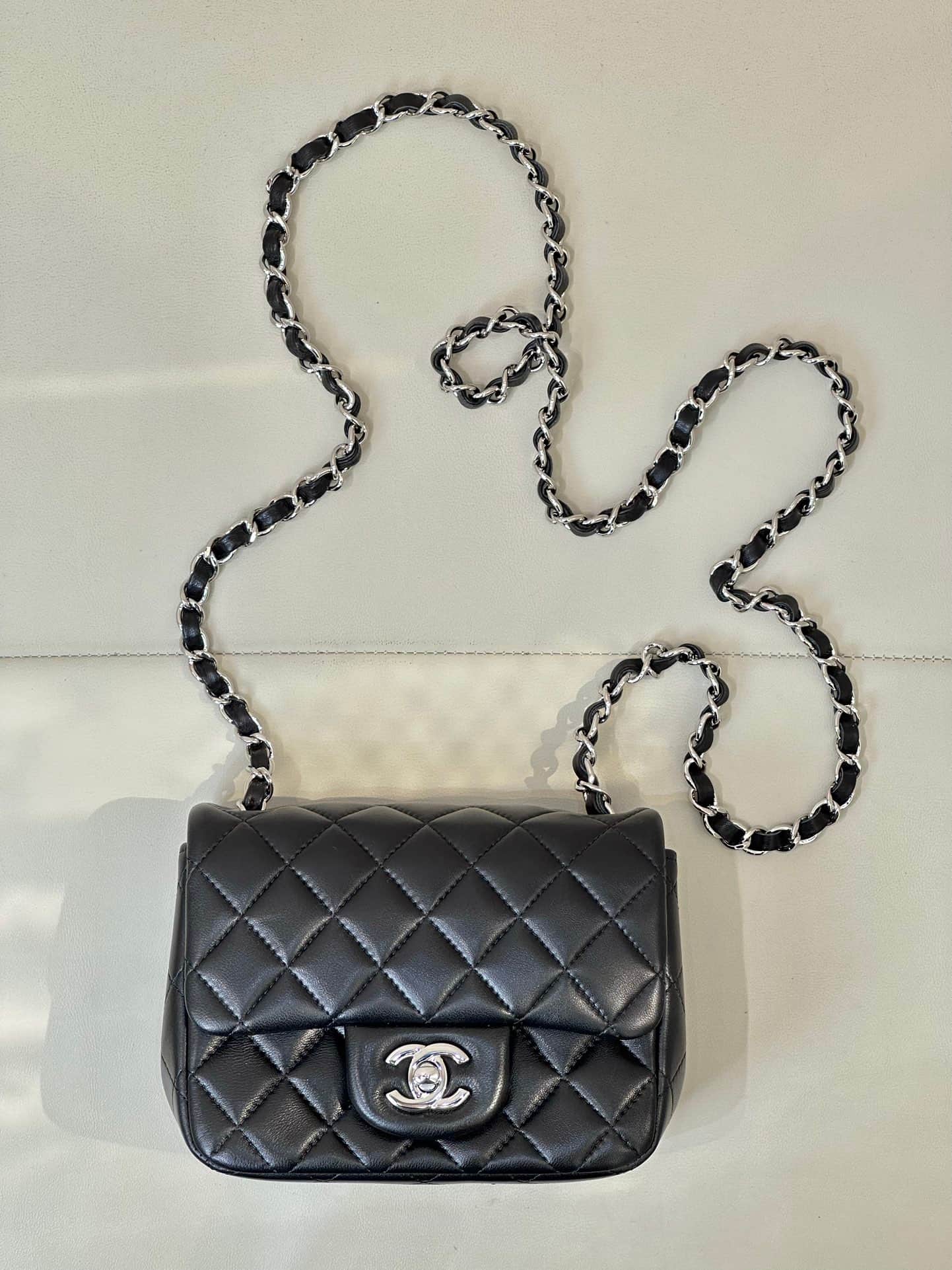 CHANEL Super Mini Classic Handbag Lambskin & Silver-Tone Metal A35200 Black TOP
