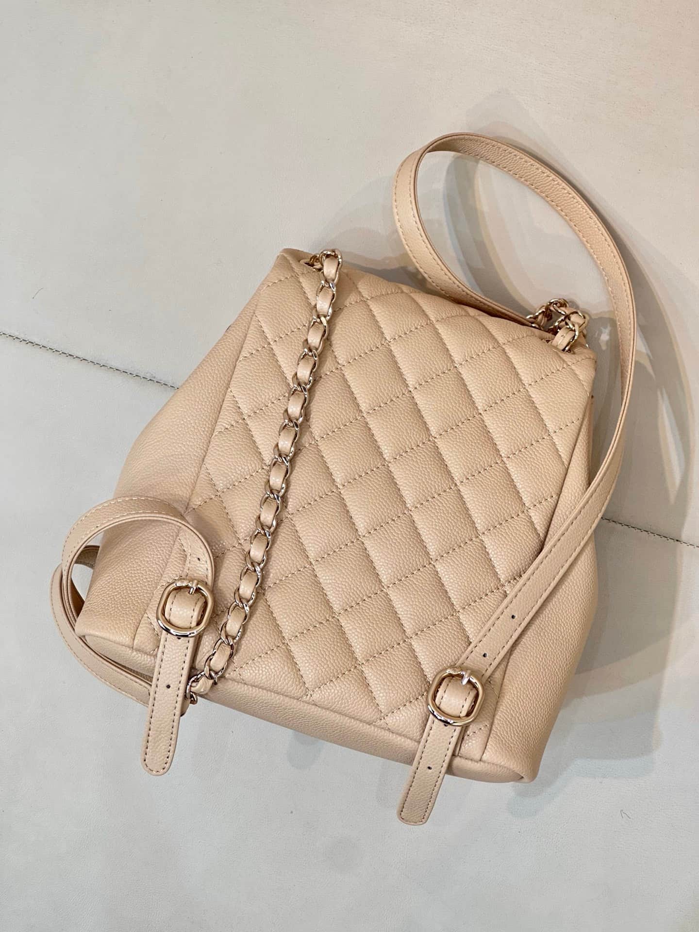 Chanel BACKPACK AS3860 Grained Shiny Calfskin & Gold-Tone Metal Beige TOP