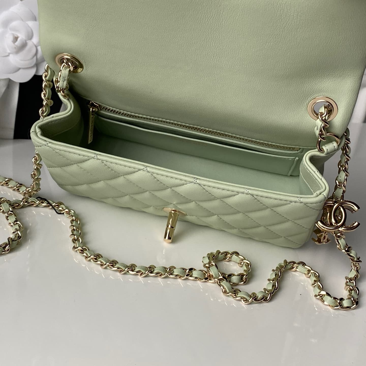 Chanel Classic Flap Bag Lambskin & Gold-Tone Metal AS5759 Light Green A