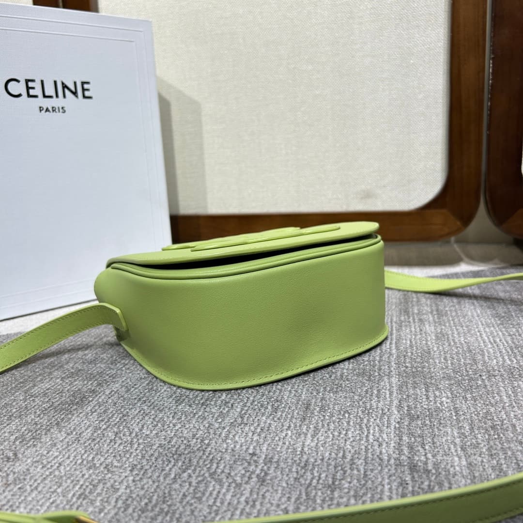 CELINE Folco Cuir Triomphe Shoulder Bag in Green Calfskin Leather High