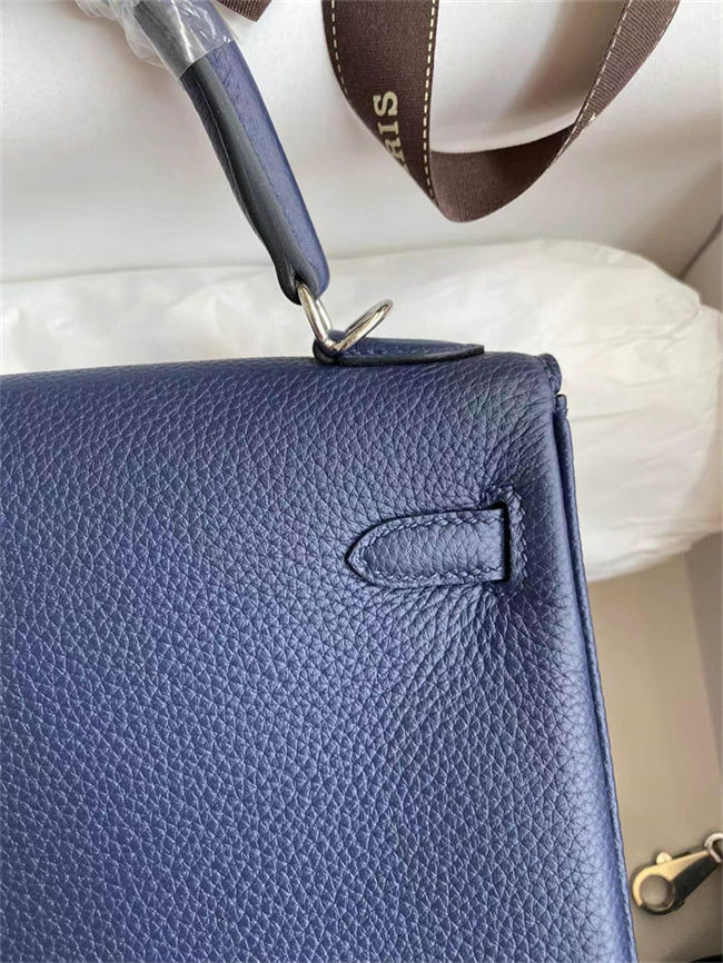 Hermes Kelly 25/28/32cm Retourne Bag Togo Leather In blue obscur WAX High