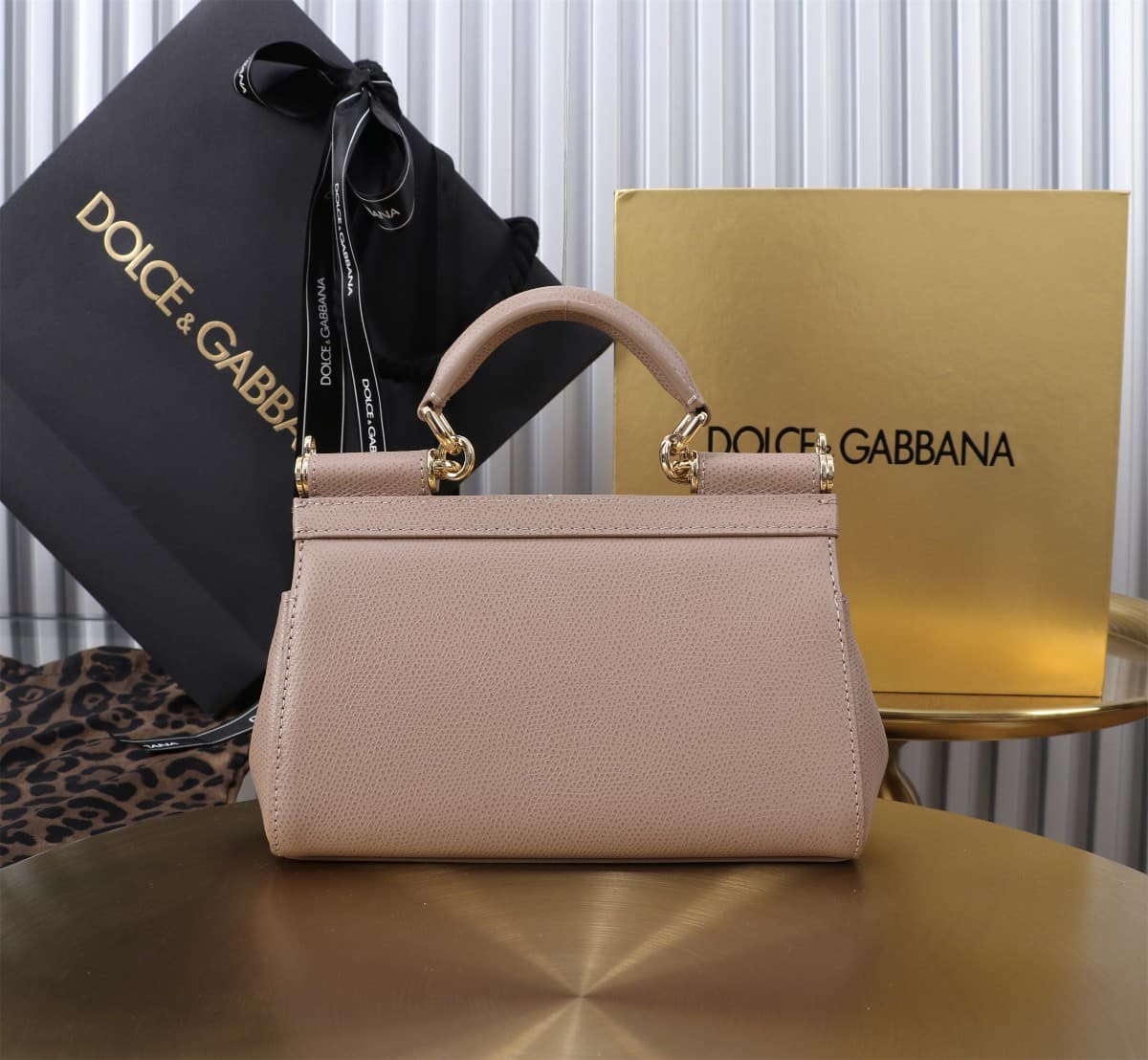 Dolce & Gabbana Miss Sicily top handle bag calfskin leather Nude Pink High