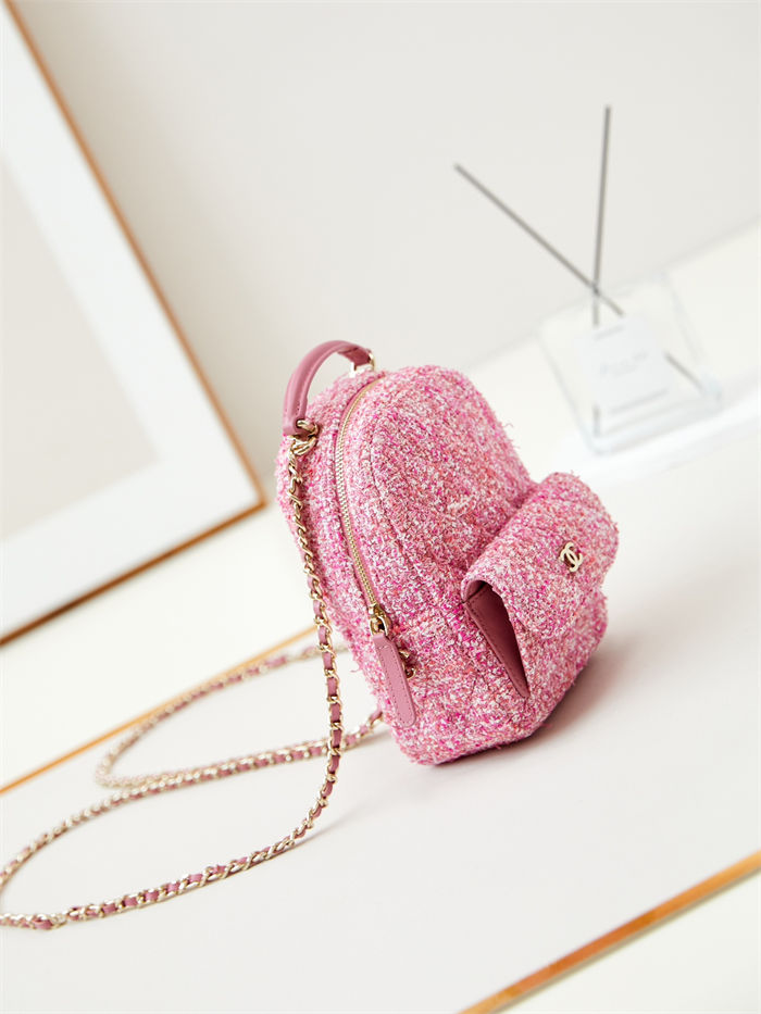 Chanel Mini Backpack Tweed Gold-Tone Metal AP3753 A