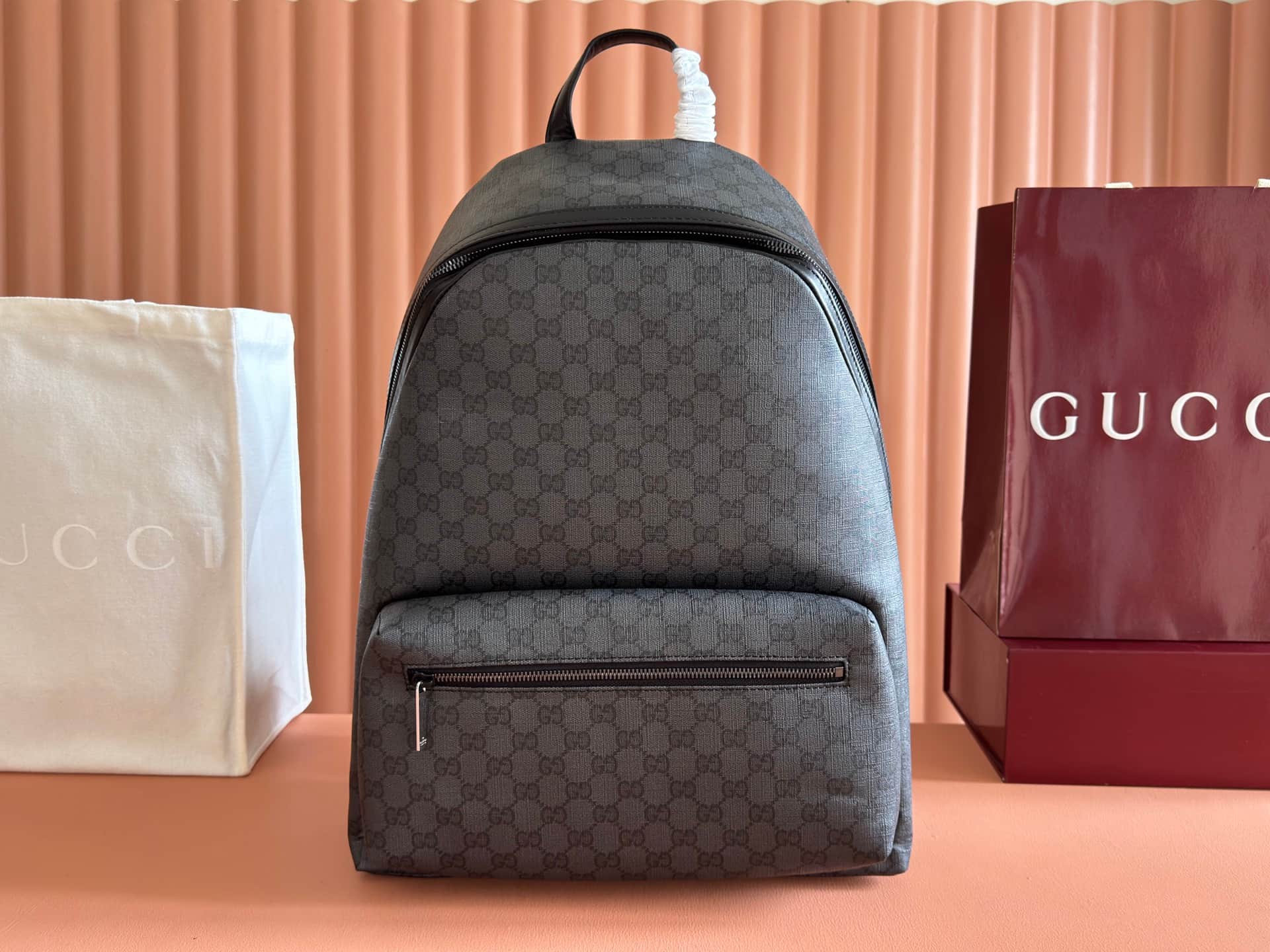 Gucci Essence Classic medium backpack Black GG coated canvas A0020S High