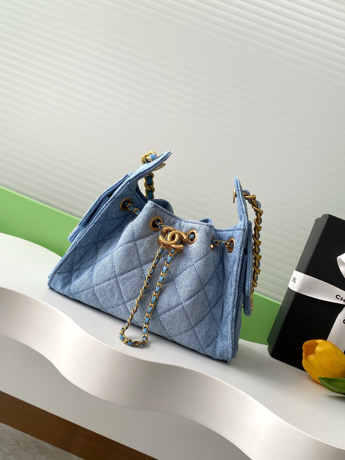 Chanel 25 Mini Hobo handbag AS5631 Denim & gold-tone metal Blue A