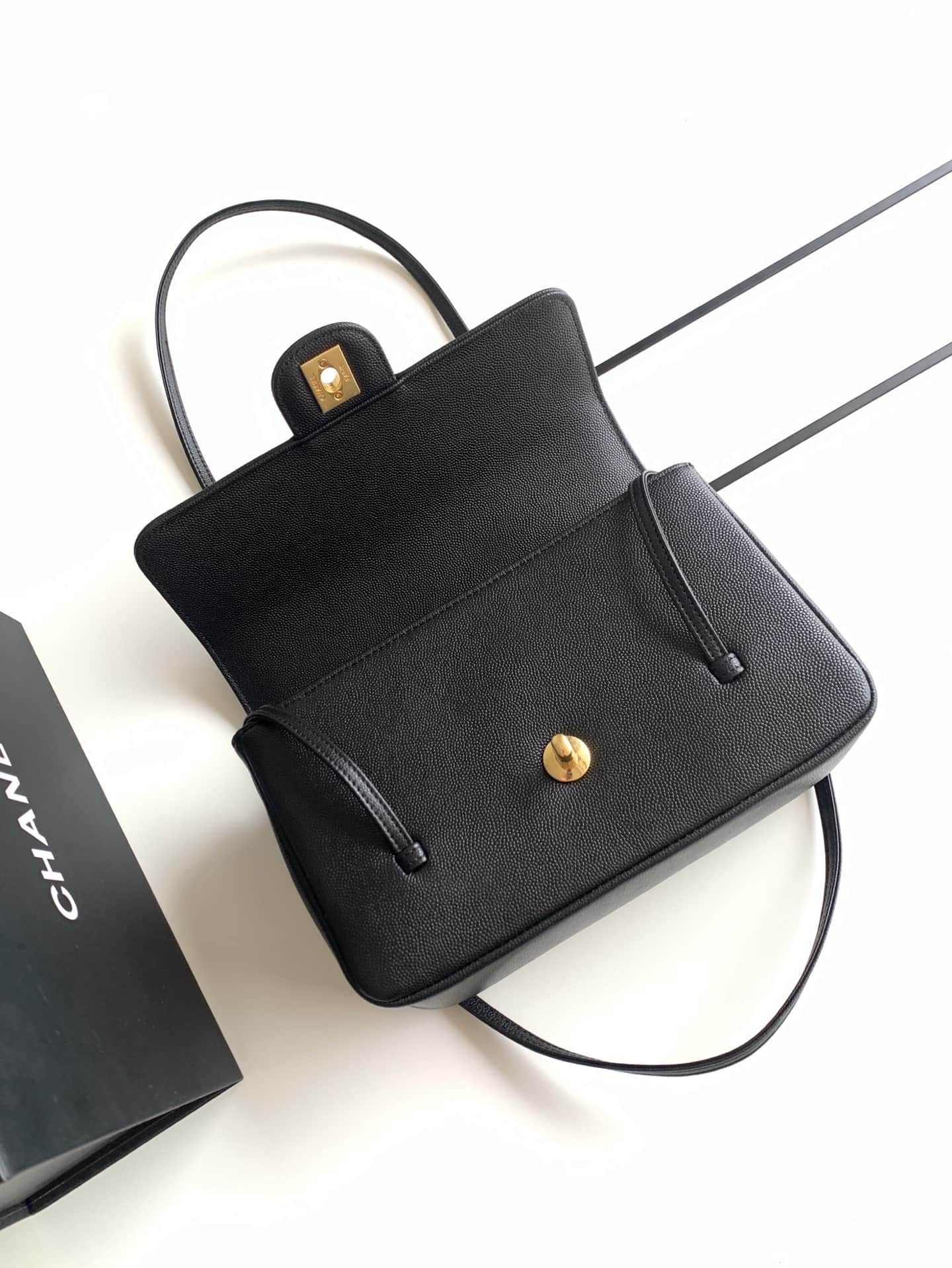 Chanel Small Flap Bag Grained Shiny Calfskin & Gold-Tone Metal AS6130 Black High