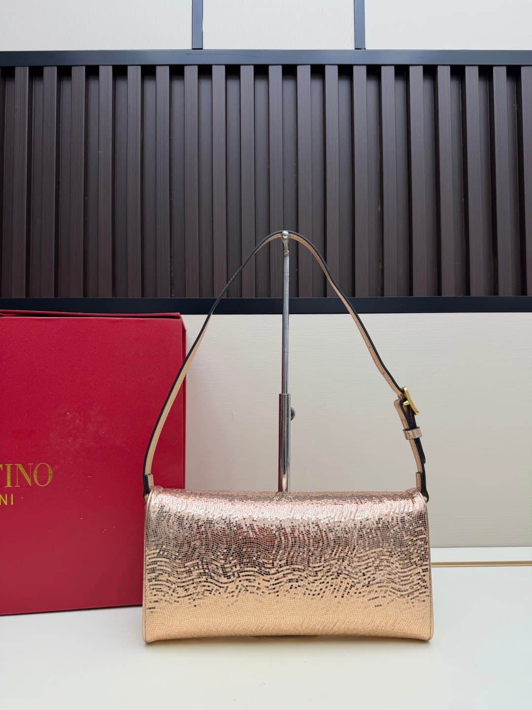 Valentino Garavani Devain Small Nappa Sequins Shoulder Bag Rose Gold High