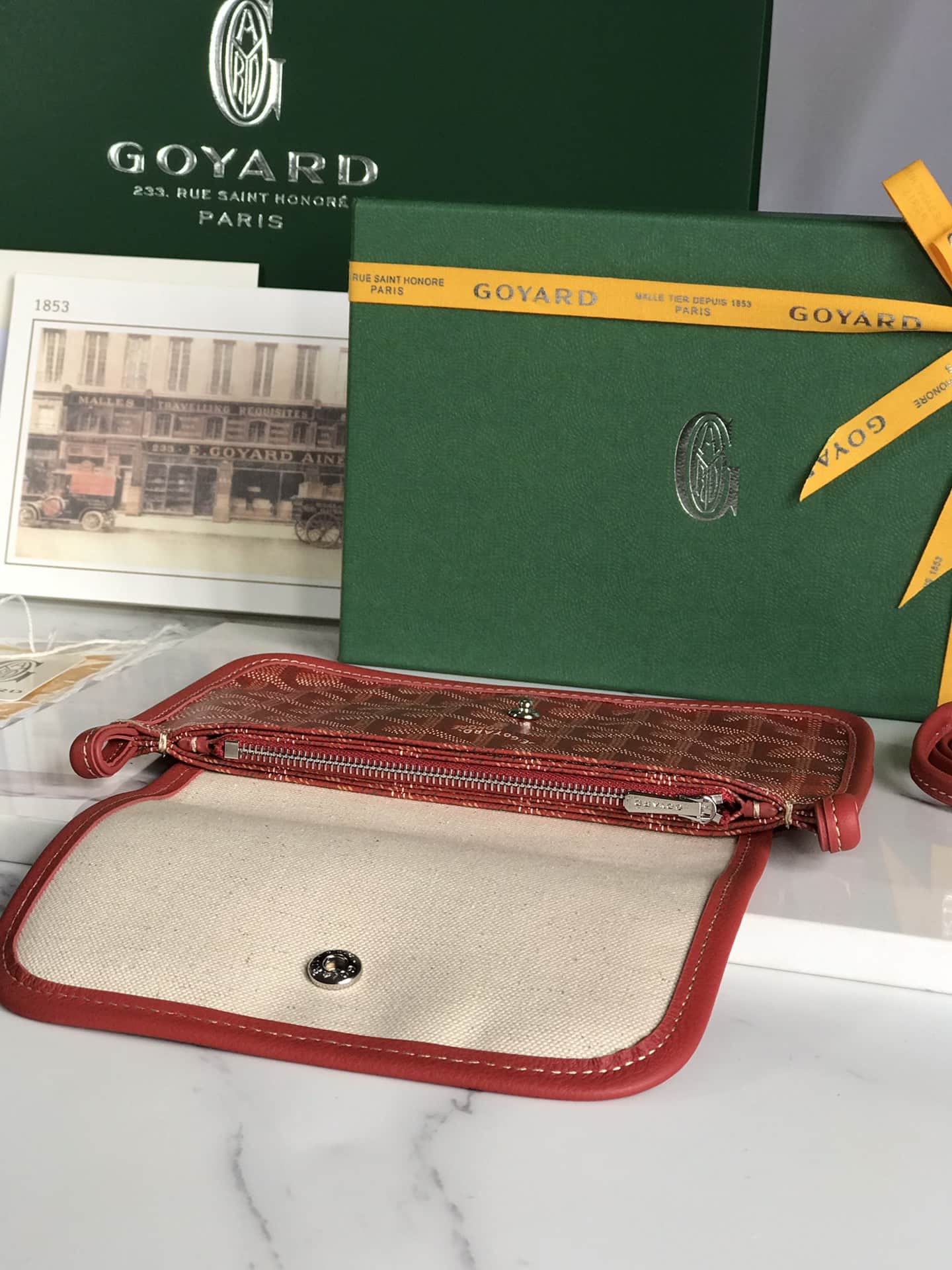 Plumet Pocket Wallet Goyardine Canvas & Chevroches Calfskin Red High