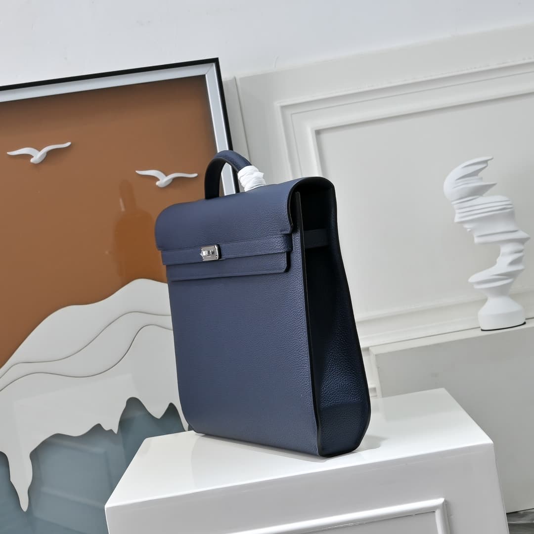 Hermes Kelly depeches Togo 36 briefcase In Navy blue Metal CalfskIn WAX High