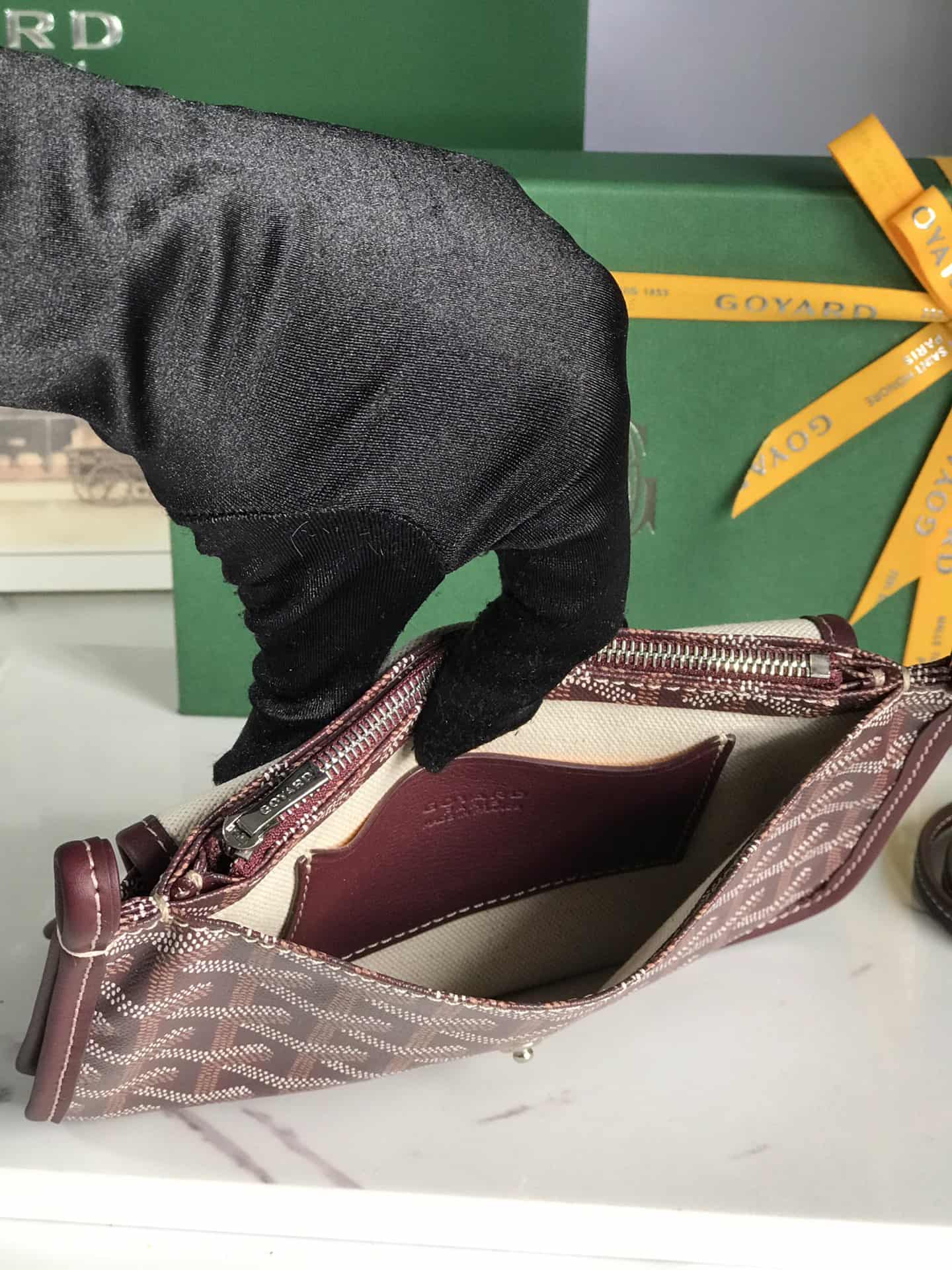 Plumet Pocket Wallet Goyardine Canvas & Chevroches Calfskin Burgundy High