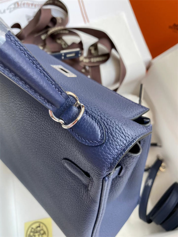 Hermes Kelly 25/28/32cm Retourne Bag Togo Leather In blue obscur WAX High