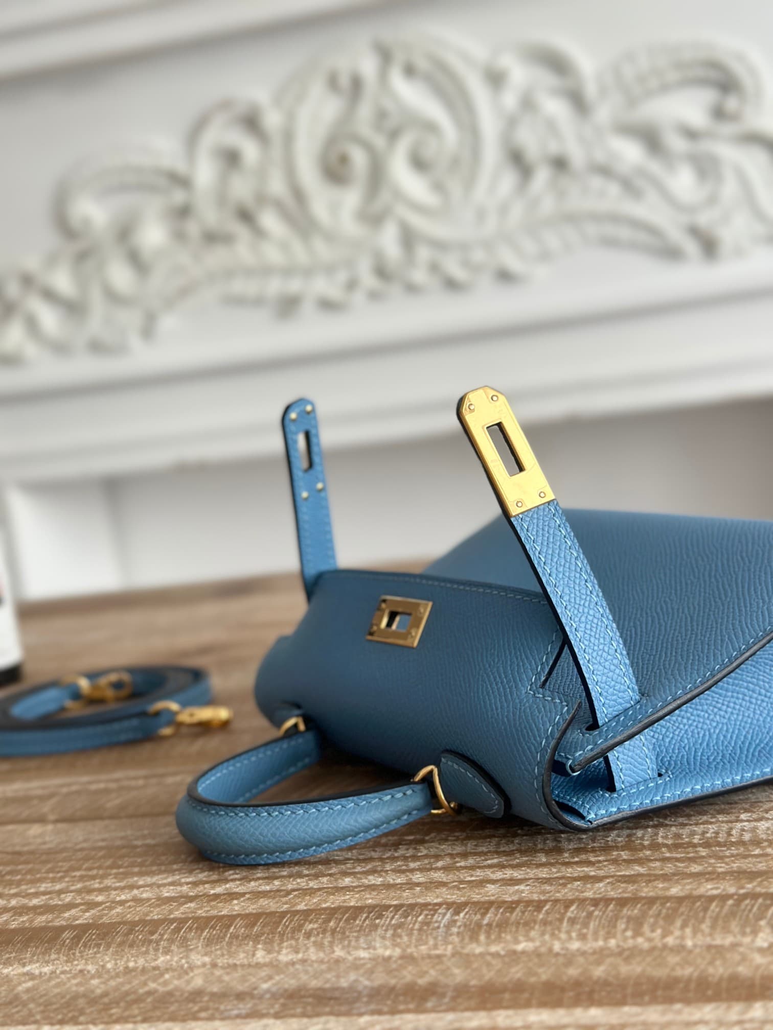 Hermes Kelly Mini II Bag Epsom Leather WAX Celeste High