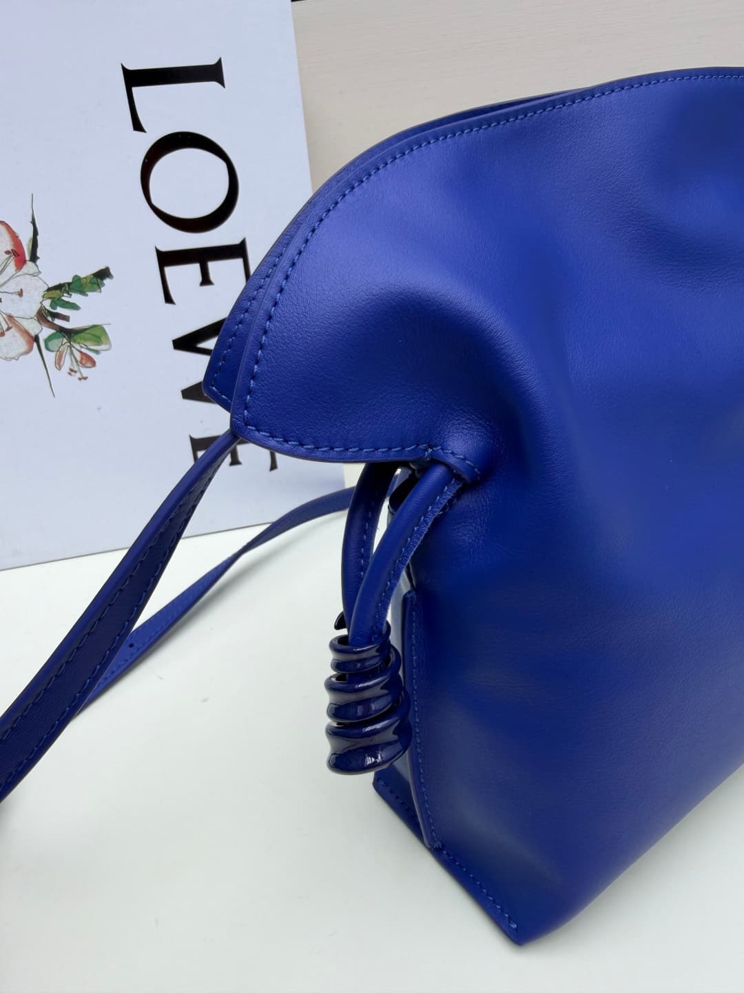 Loewe Small Flamenco Ruched Clutch Bag in Blue Leather High