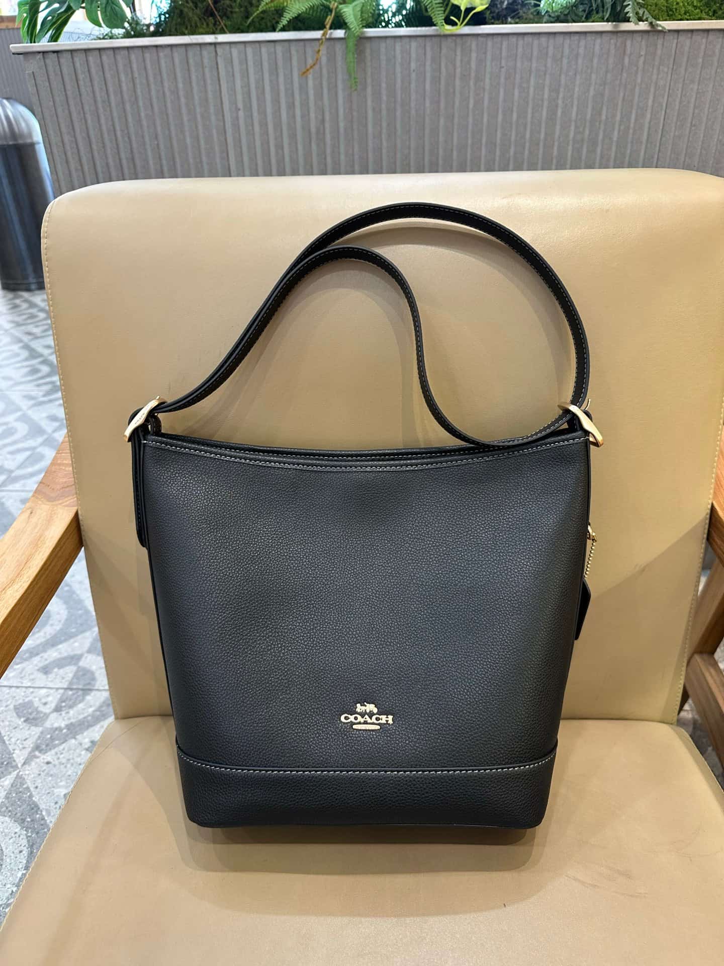 Coach Jude Duffle Bag in Grained Calfskin with Black Leather High