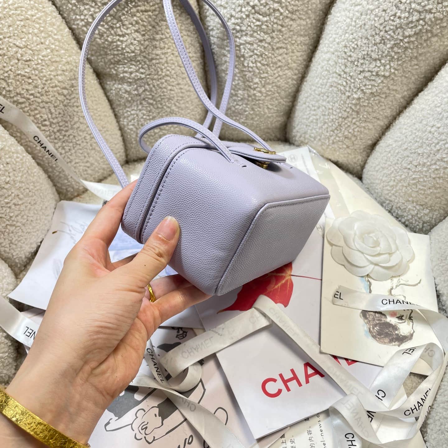 Chanel Long Vanity with Leather Strap Grained Shiny Calfskin & Gold-Tone Metal Purple AP5067 A