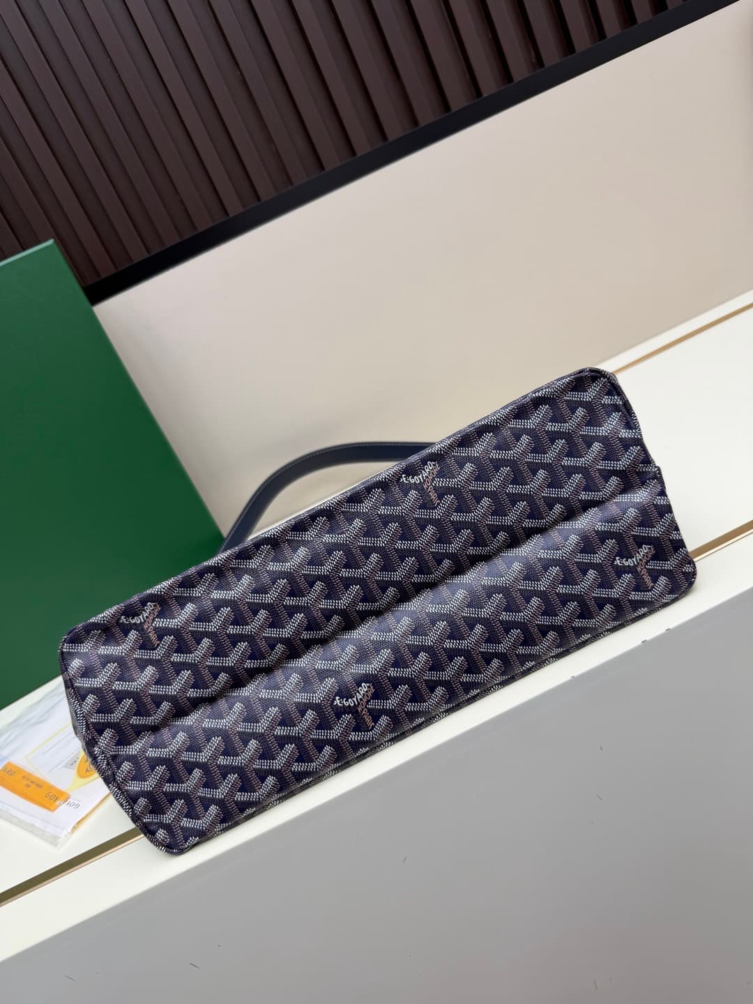 Goyard Bohème Navy Blue Hobo Bag Chevron Canvas and White Painted Mascot High