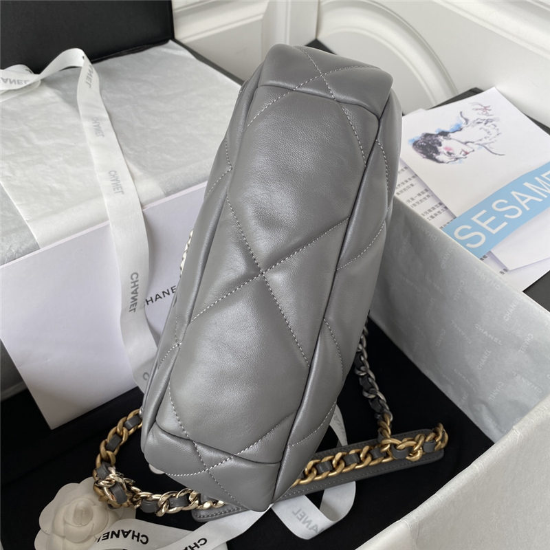 Chanel 19 Flap Bag Lambskin Dark Grey Silver High