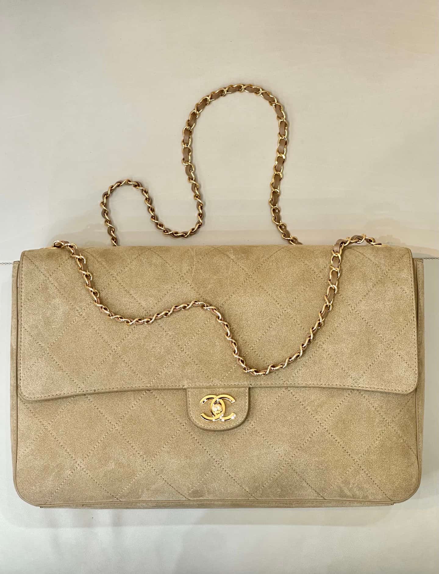 Chanel Maxi Flap bag Suede Calfskin & Gold-Tone Metal Dark Beige AS6234 TOP
