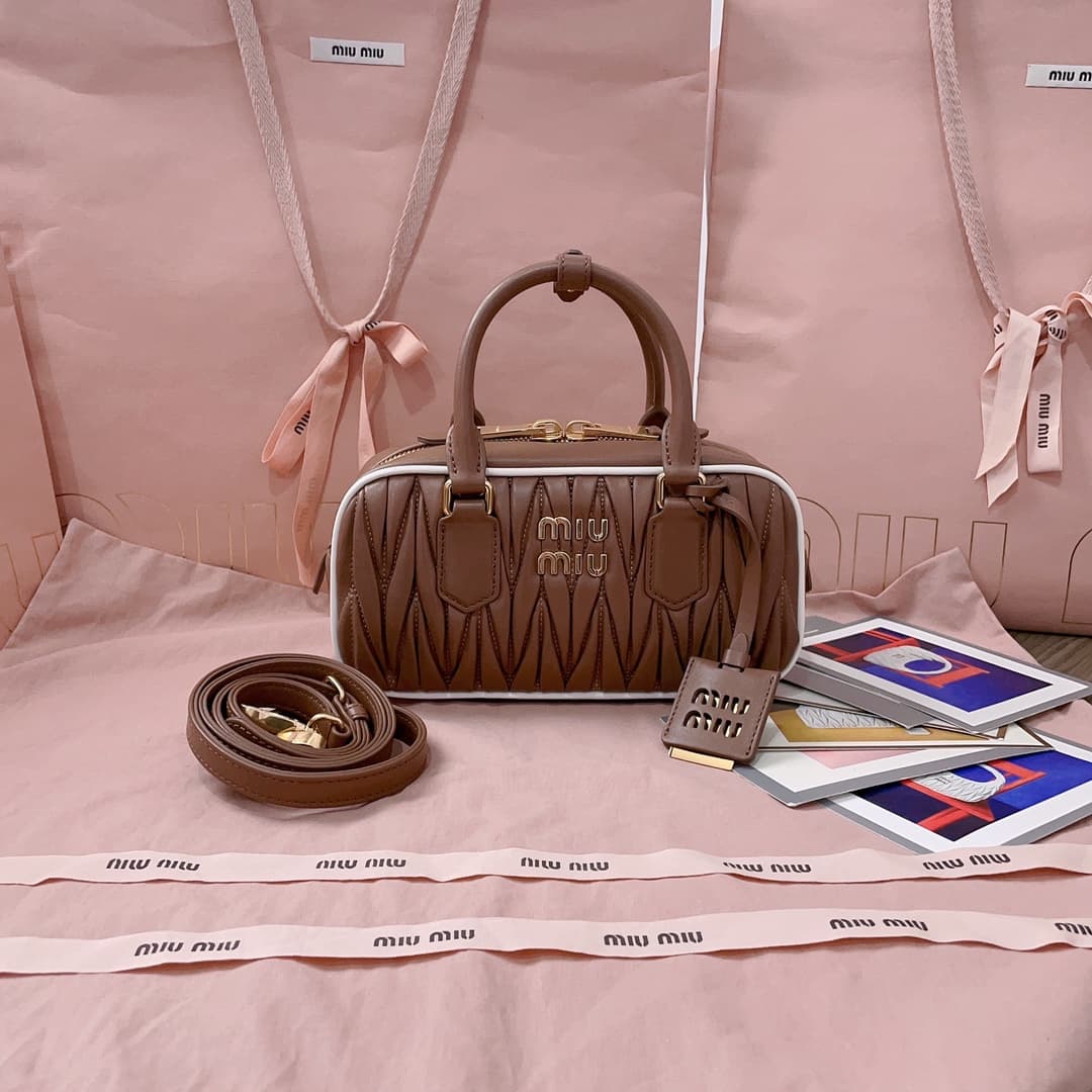 Miu Miu Arcadie matelassé nappa leather bag 5BB142 Brown High