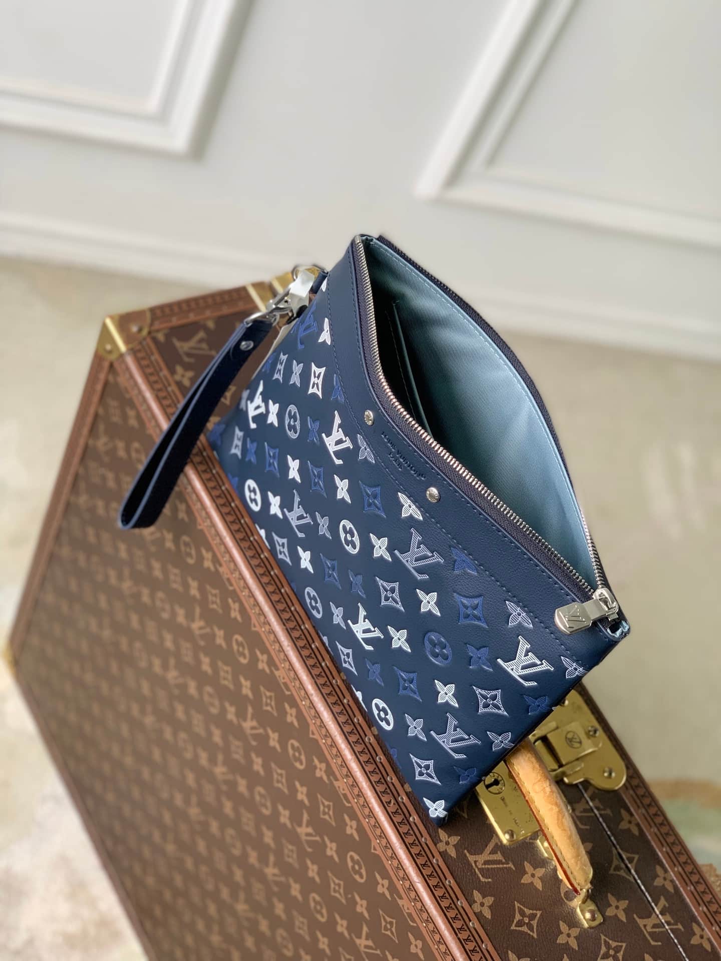 Louis Vuitton Pochette To-Go Navy Blue Monogram Shadow calfskin leather M28913 High