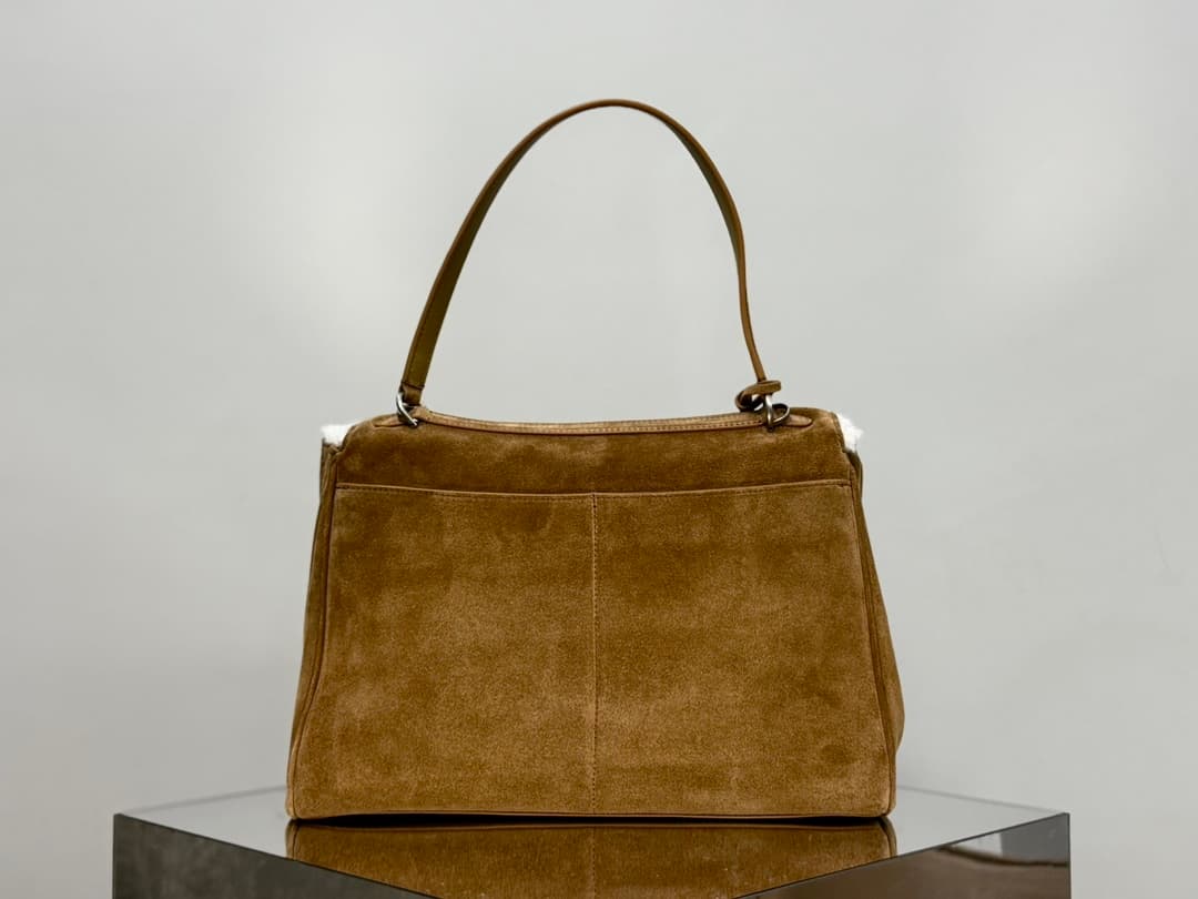 Balenciaga Rodeo Medium Bag in Noce Suede Calfskin and White Fleece With Silver-Tone Metal TOP