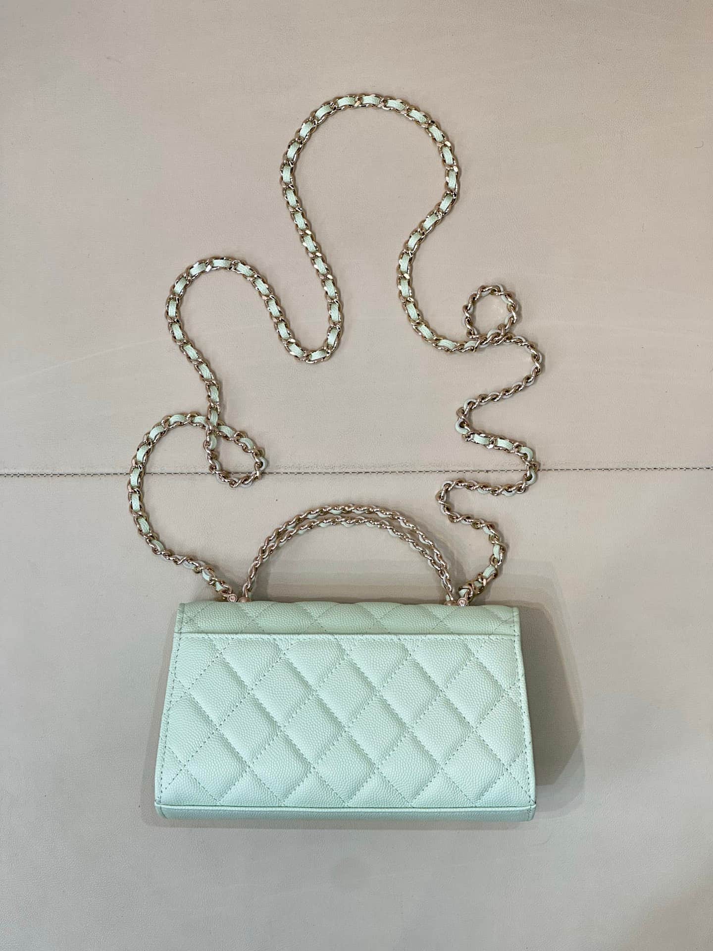 Chanel Clutch with chain Grained Calfskin&Gold-Tone Metal Green AP3238 TOP