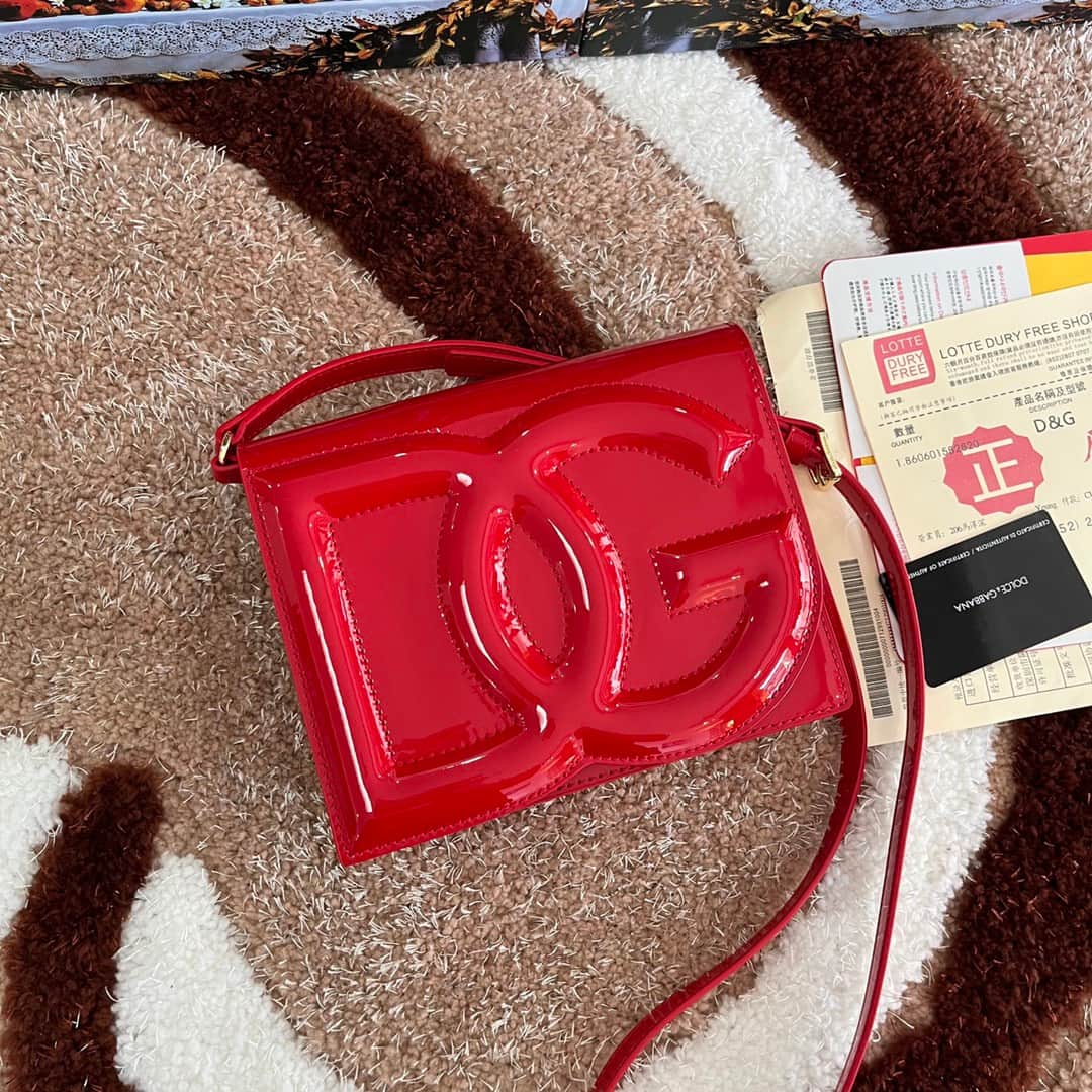 Dolce & Gabbana red patent calf leather DG Logo crossbody bag high