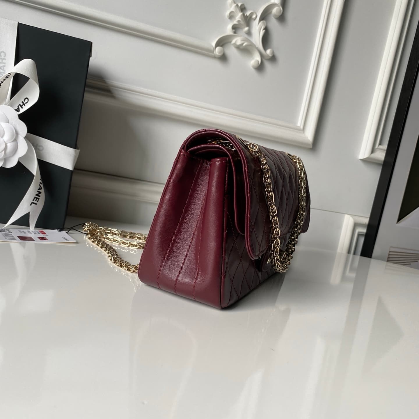 Chanel 2.55 Handbag Calfskin & Gold-Tone Metal Dark Burgundy A37586 A
