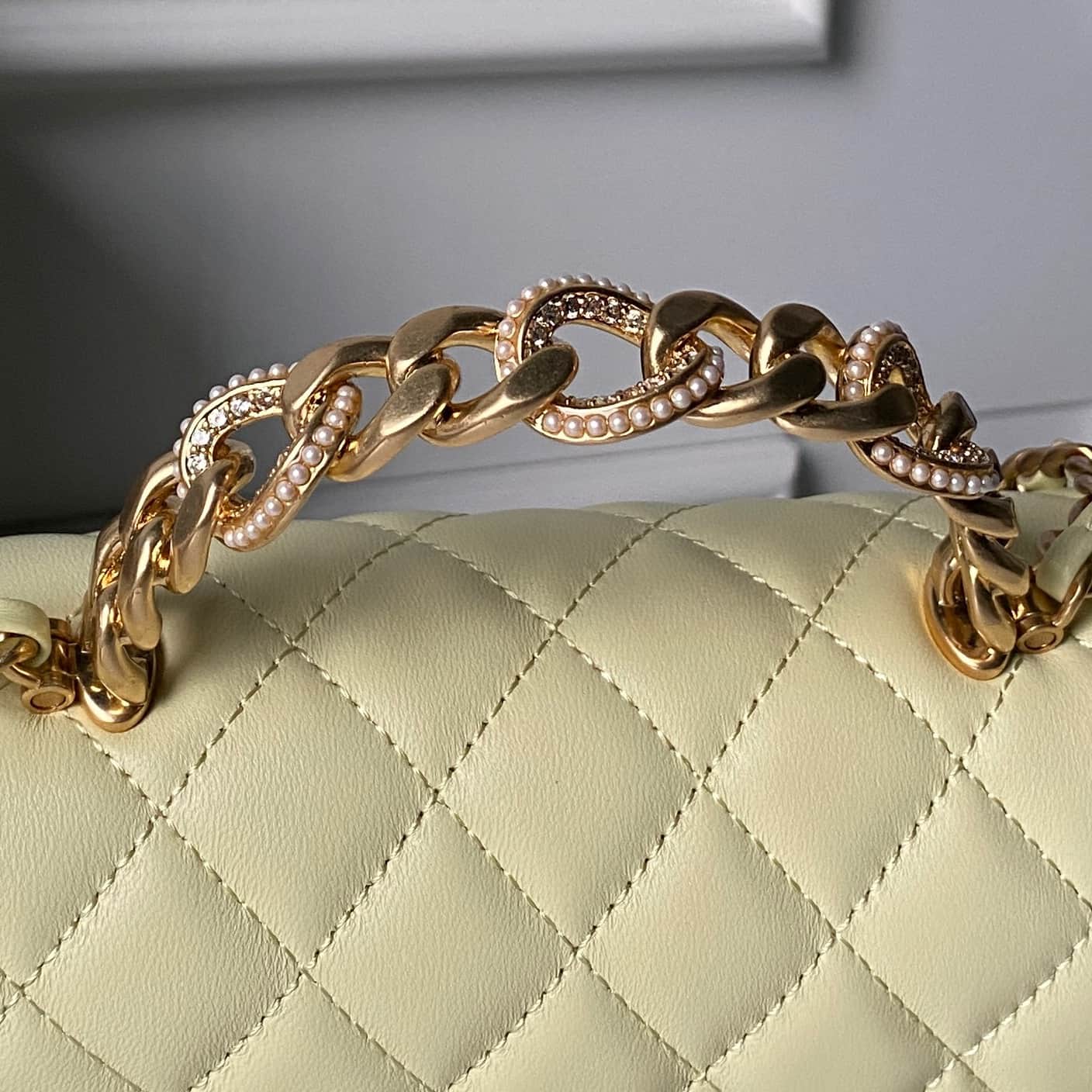 Chanel Small Flap Bag with Top Handle Lambskin& Gold-tone Metal Light Yellow AS5814 A