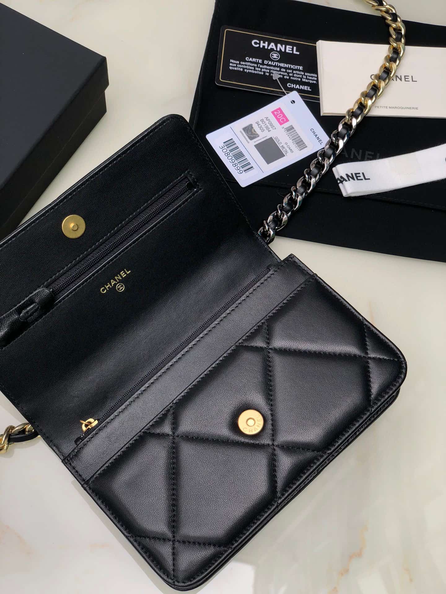 Chanel Wallet on Chain Lambskin Leather & Gold-Tone Metal Black AP0957 A