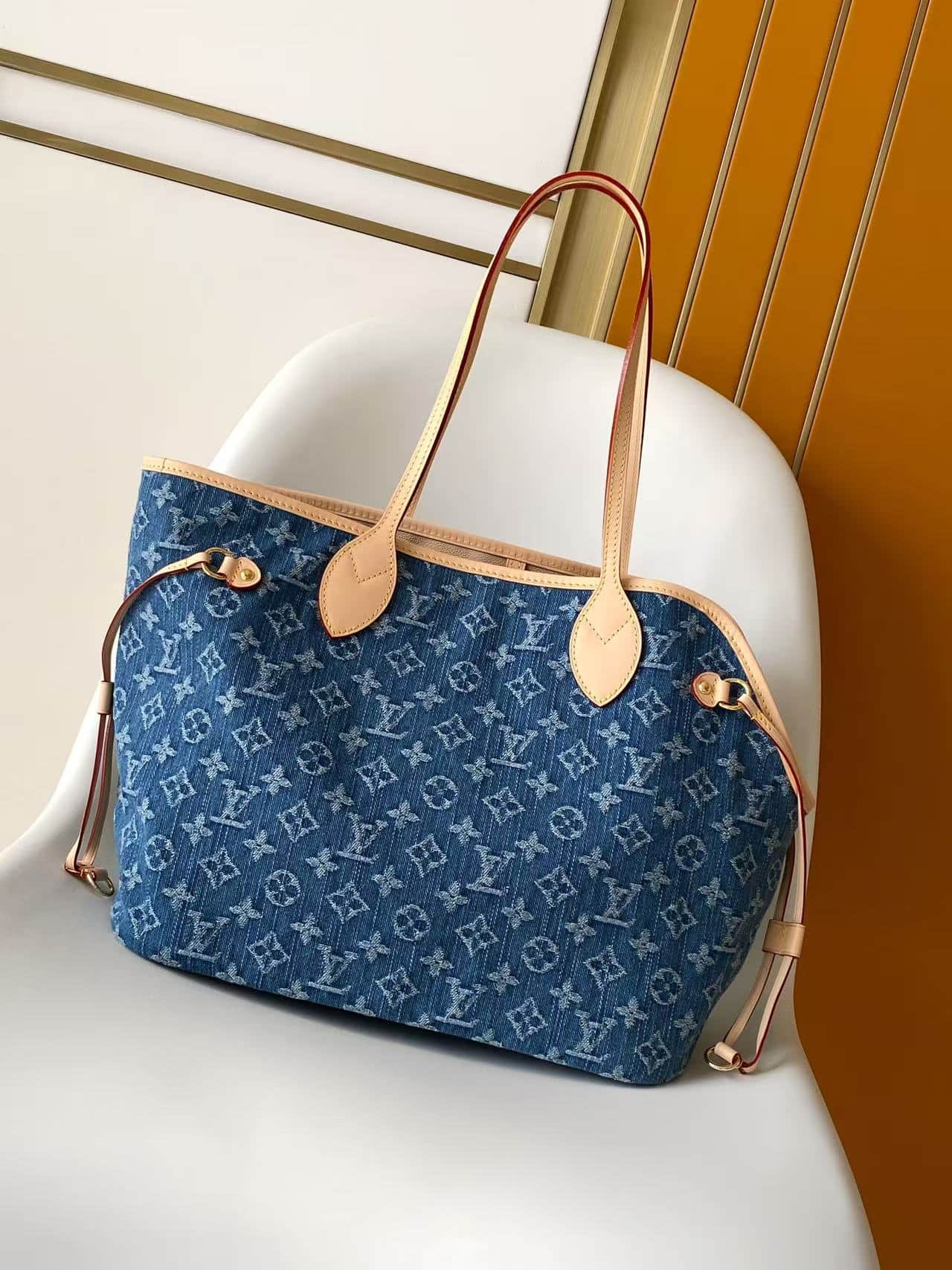 Louis Vuitton Neverwoof MM Blue Monogram Denim M28052 High