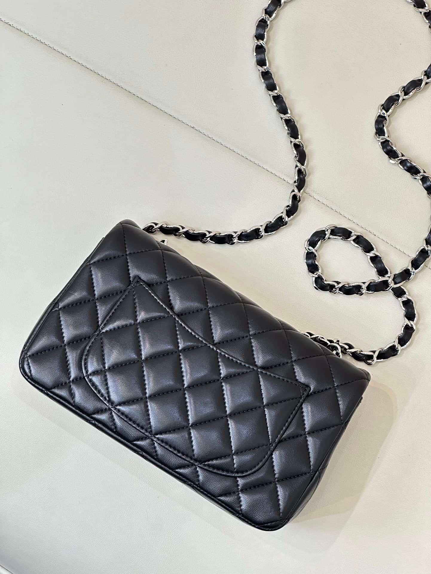 CHANEL Mini Classic Handbag Lambskin & Silver-Tone Metal A69900 Black TOP