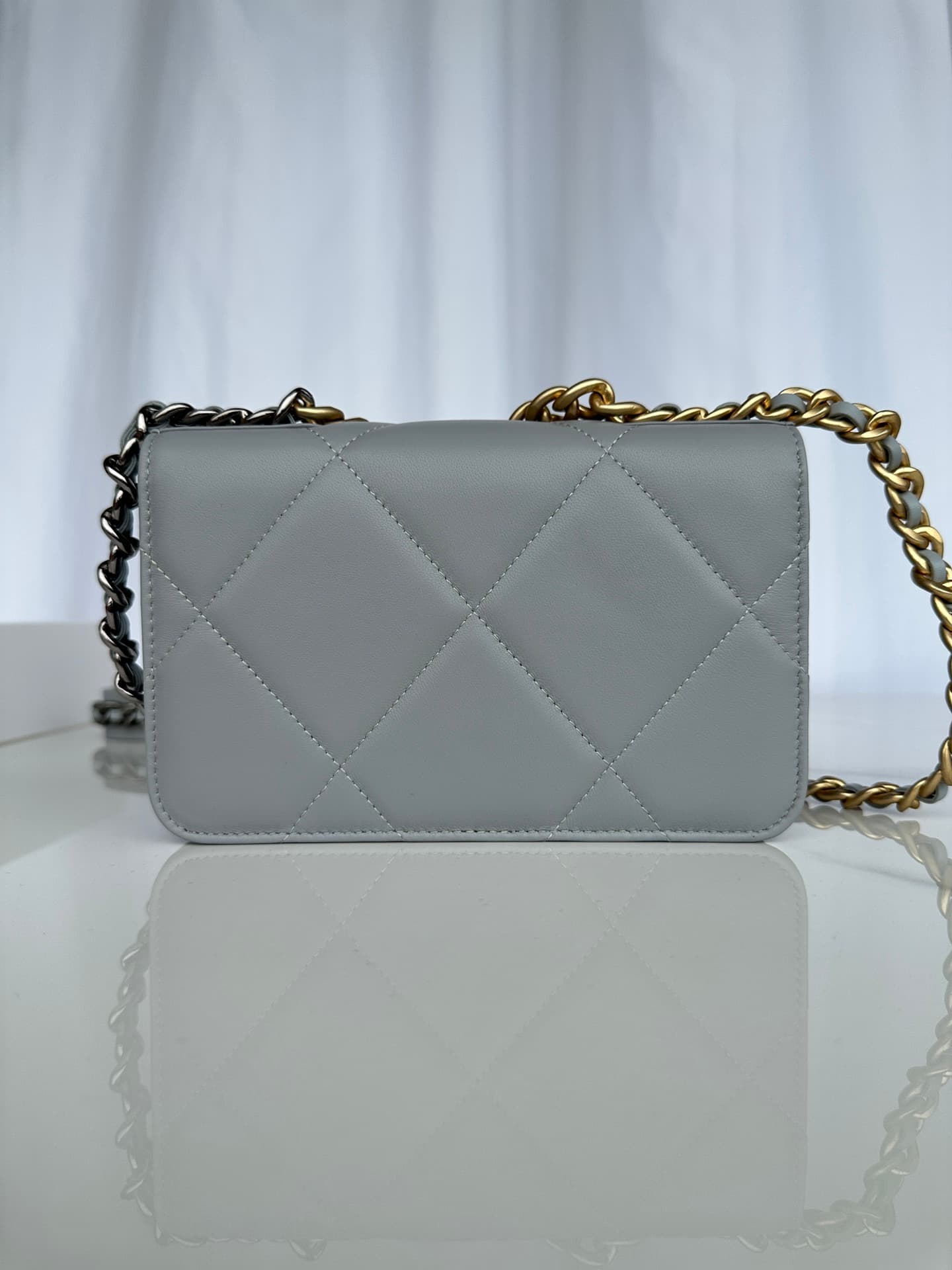 Chanel Wallet on Chain Lambskin Leather & Gold-Tone Metal Grey AP0957 A