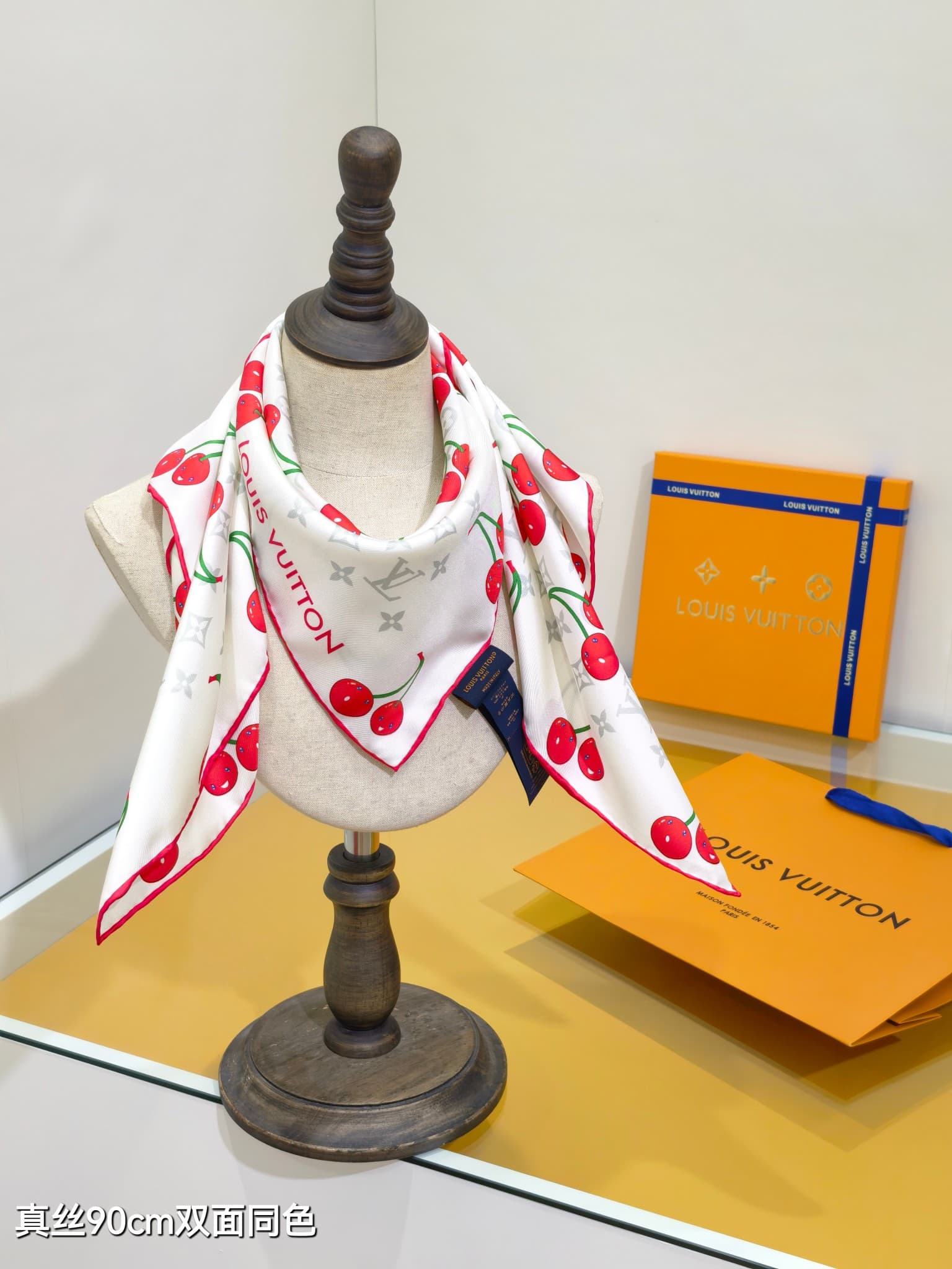 Louis Vuitton x Takashi Murakami Denim Cerise Square 90 Scarf
