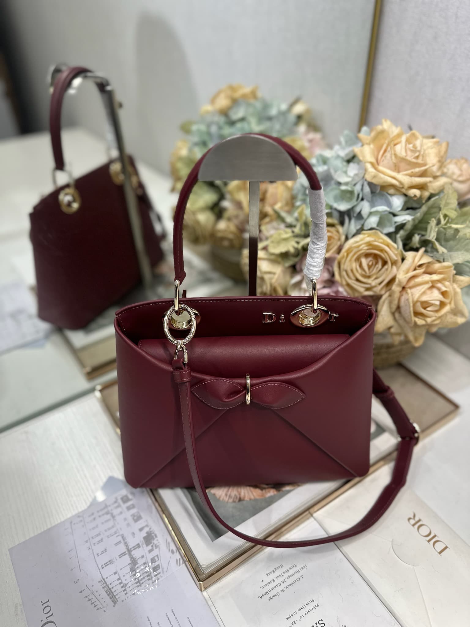 Small Dior Cigale Bag Hermitage Red Shiny Supple Calfskin High