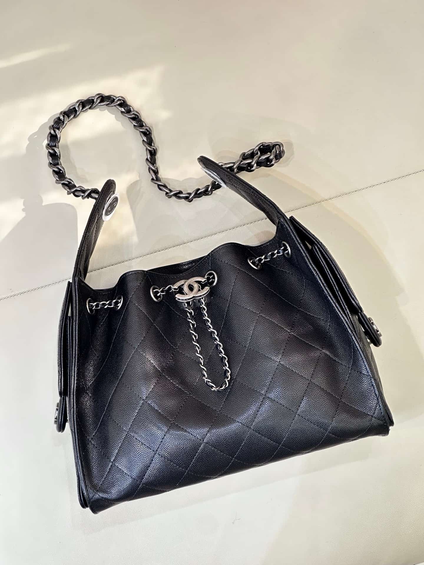 Chanel 25 Small Hobo handbag AS5293 Grained Calfskin & Silver-tone Metal Black TOP