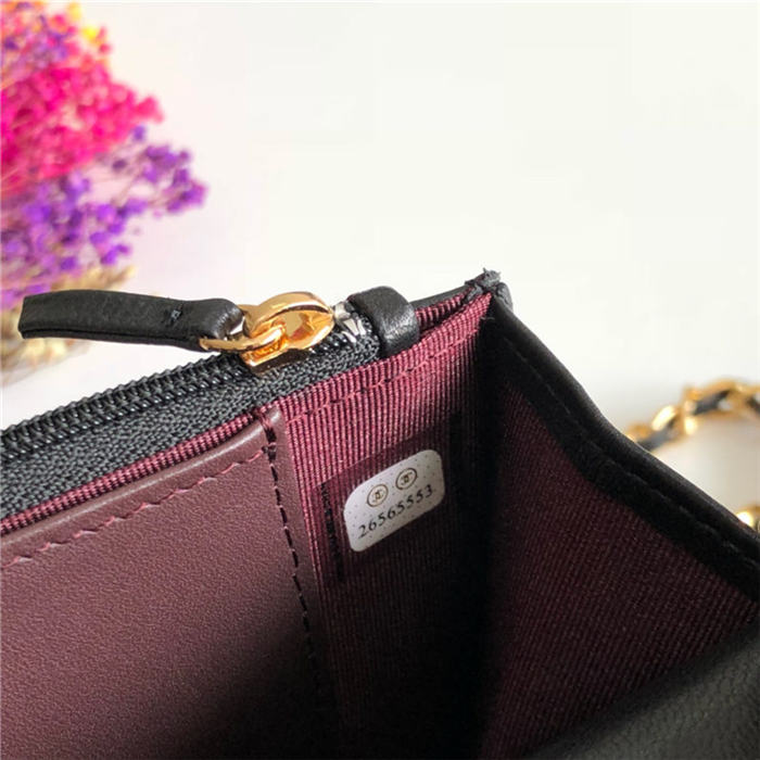 Classic Wallet on Chain A33814 Lambskin Black Silver Metal B