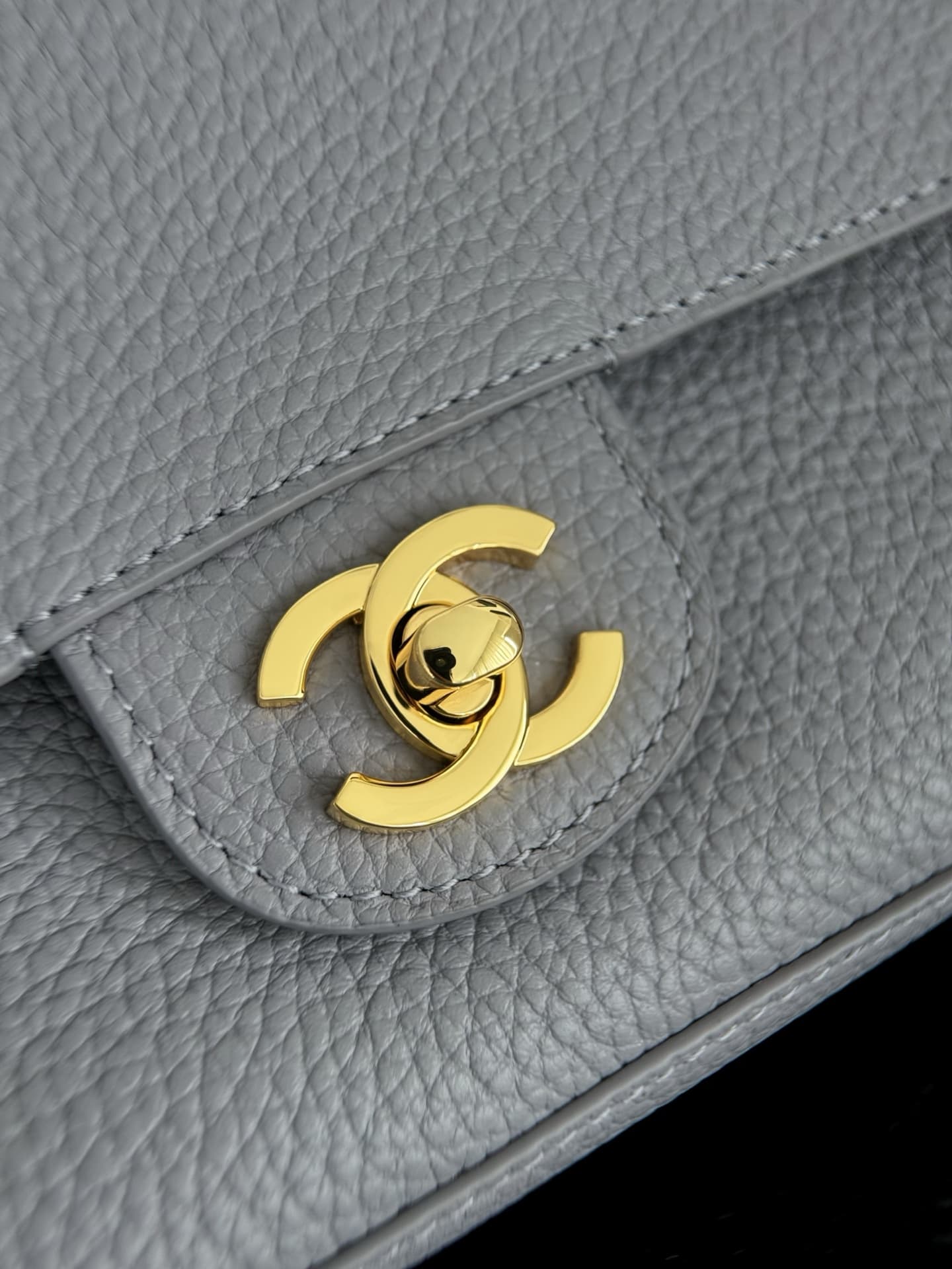 CHANEL Mini flap bag Grained Calfskin&Gold-tone metal Grey AS6573 A