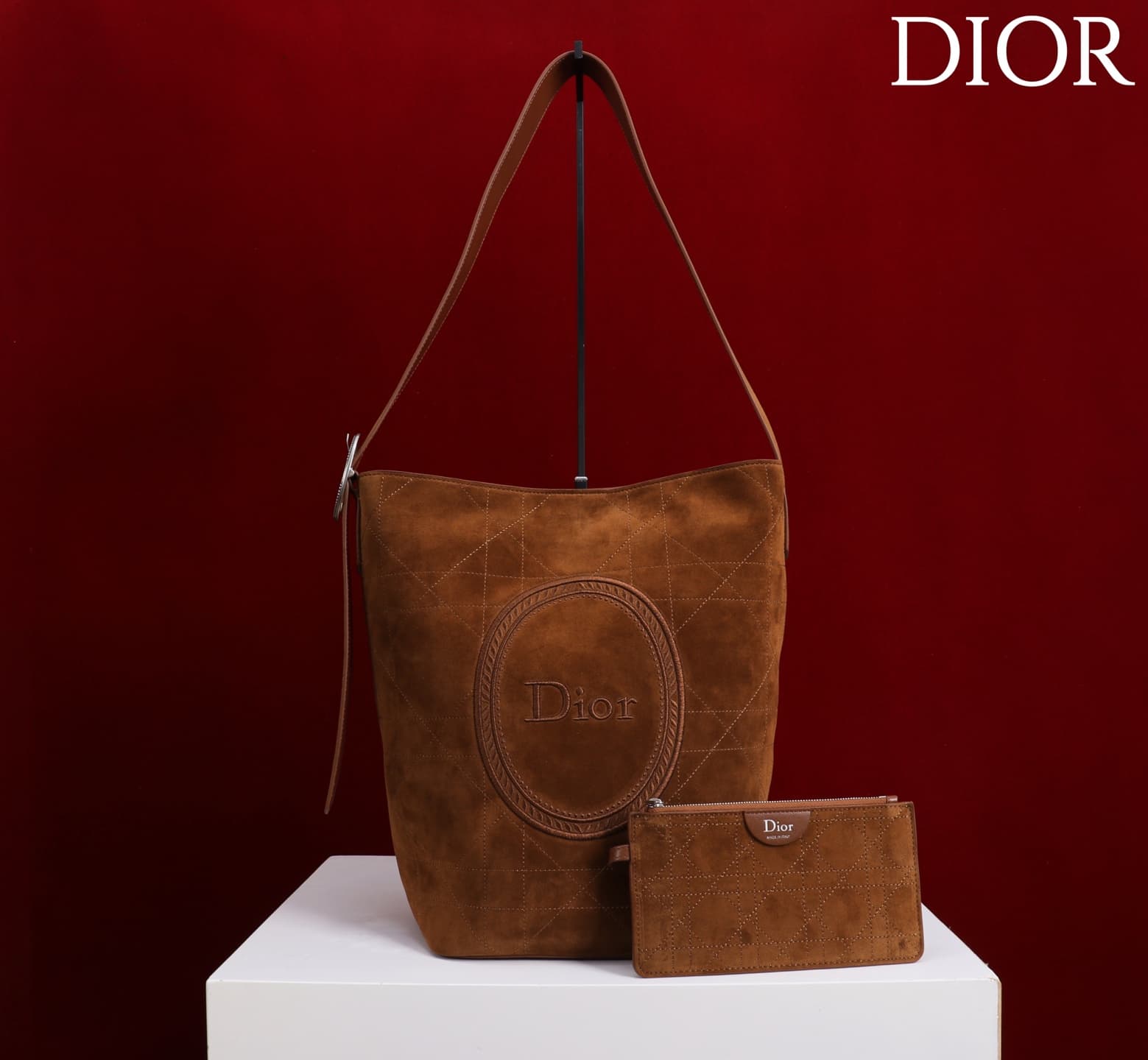 Dior Macrocannage Brown Suede Leather Medium Bucket Bag High